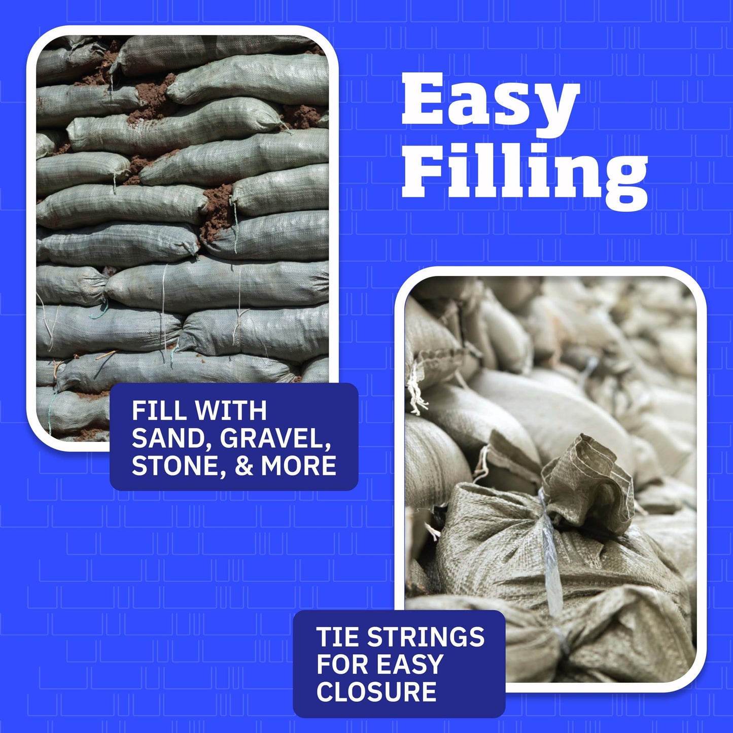 DURASACK Heavy Duty Sand Bags with Tie Strings Empty Woven Polypropylene Sand-Bags for Flood Control with 1600 Hours of UV Protection, 50 lbs Capacity, 14x26 inches, Green, 1000 Count