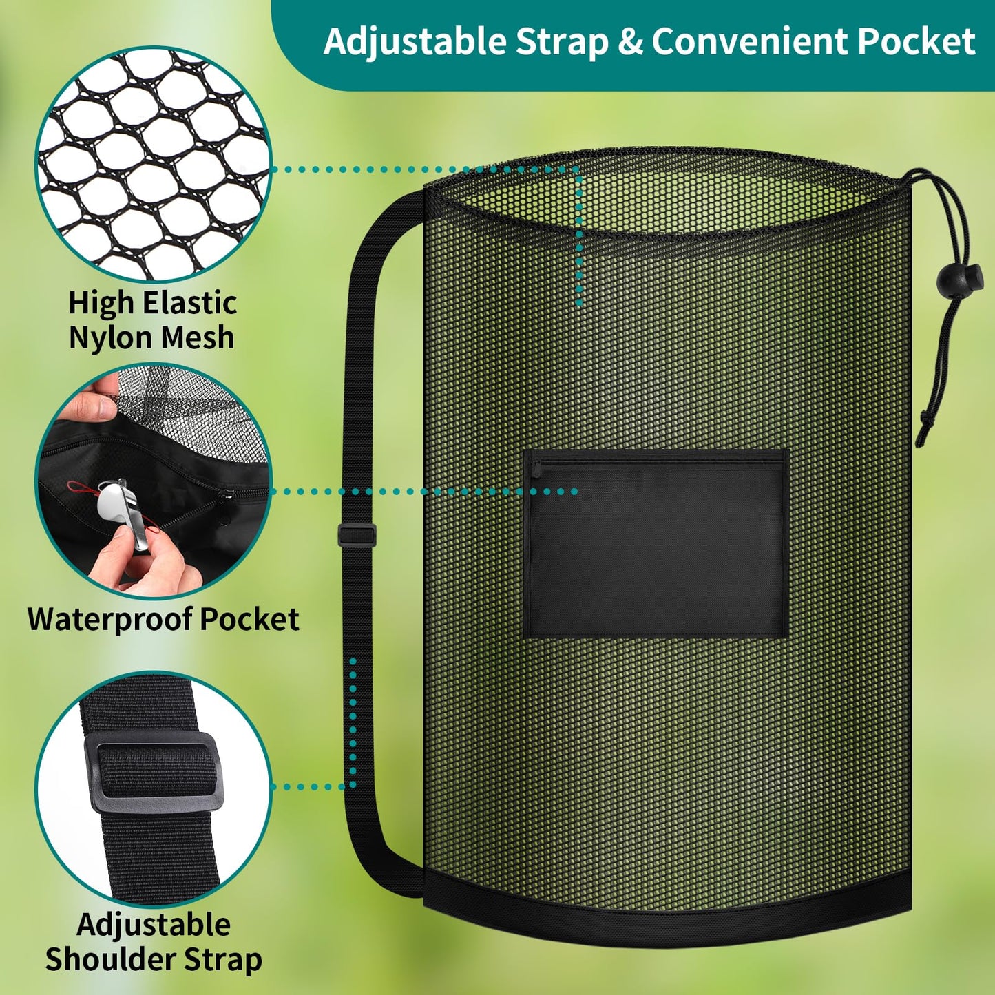 Hoiny Extra Large Soccer Ball Bag, 40" x 30" Drawstring Mesh Ball Bag with Pocket, Heavy Duty Sport Net Sack for Coaches, Storage Bag for Basketball, Volleyball, Gym Equipment, Swimming Gear (1)