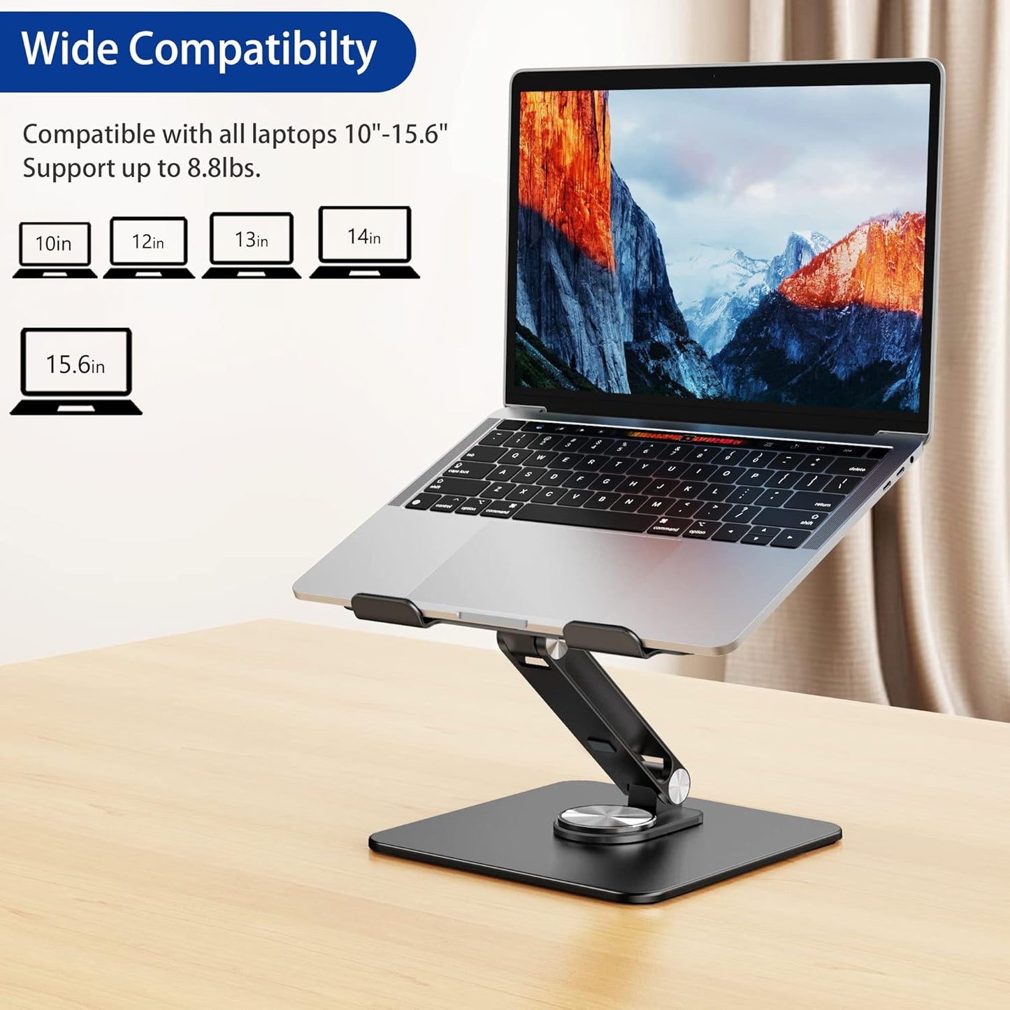BESIGN LSX7 360 10-15.6" Laptop Stand with Rotating Base, Ergonomic Adjustable Notebook Riser, Foldable Computer Holder