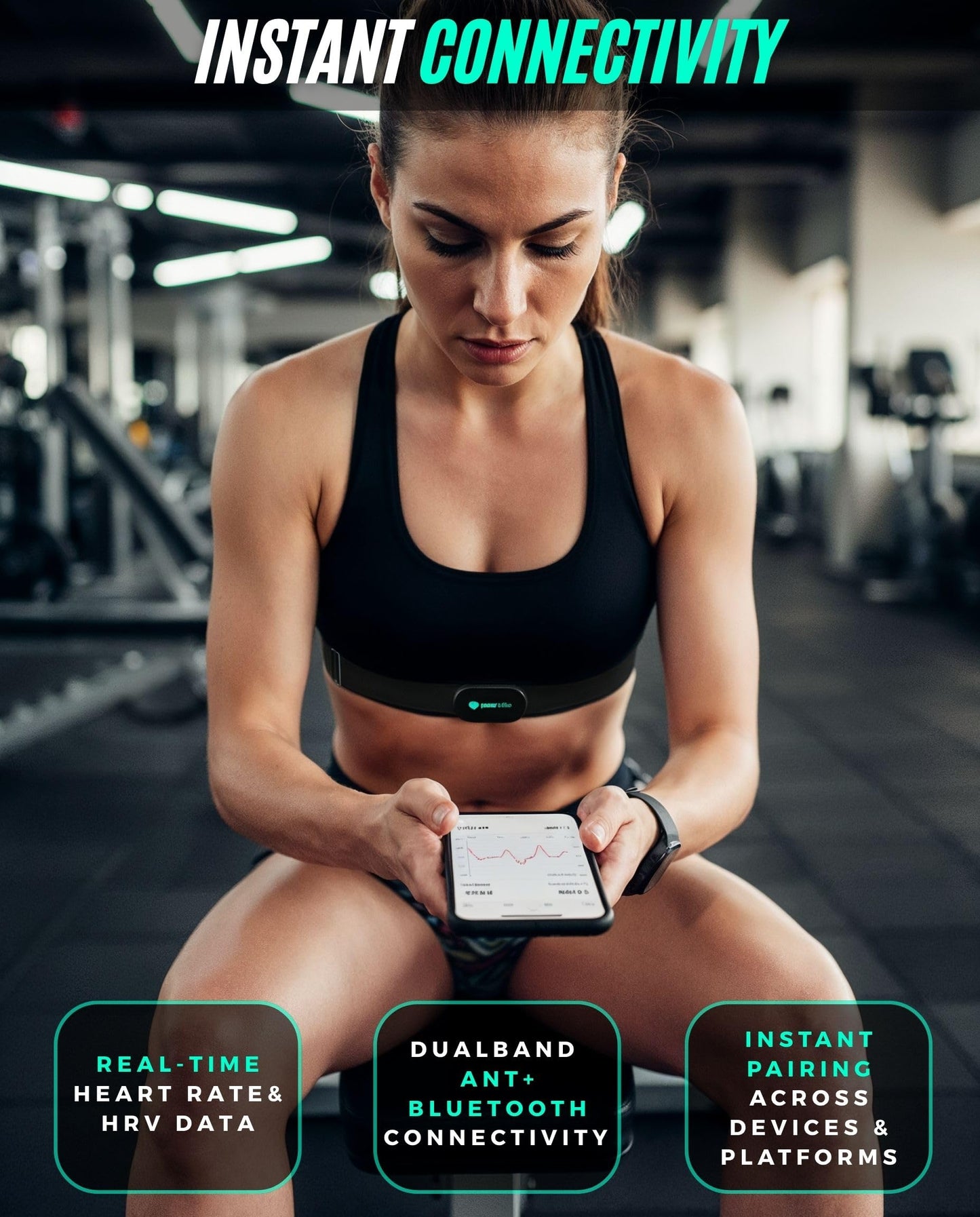 Powr Labs Bluetooth and ANT+ Heart Rate Monitor Chest Strap - All Day Comfort, Easy Connectivity - Compatible with Polar, Garmin, Peloton, Wahoo