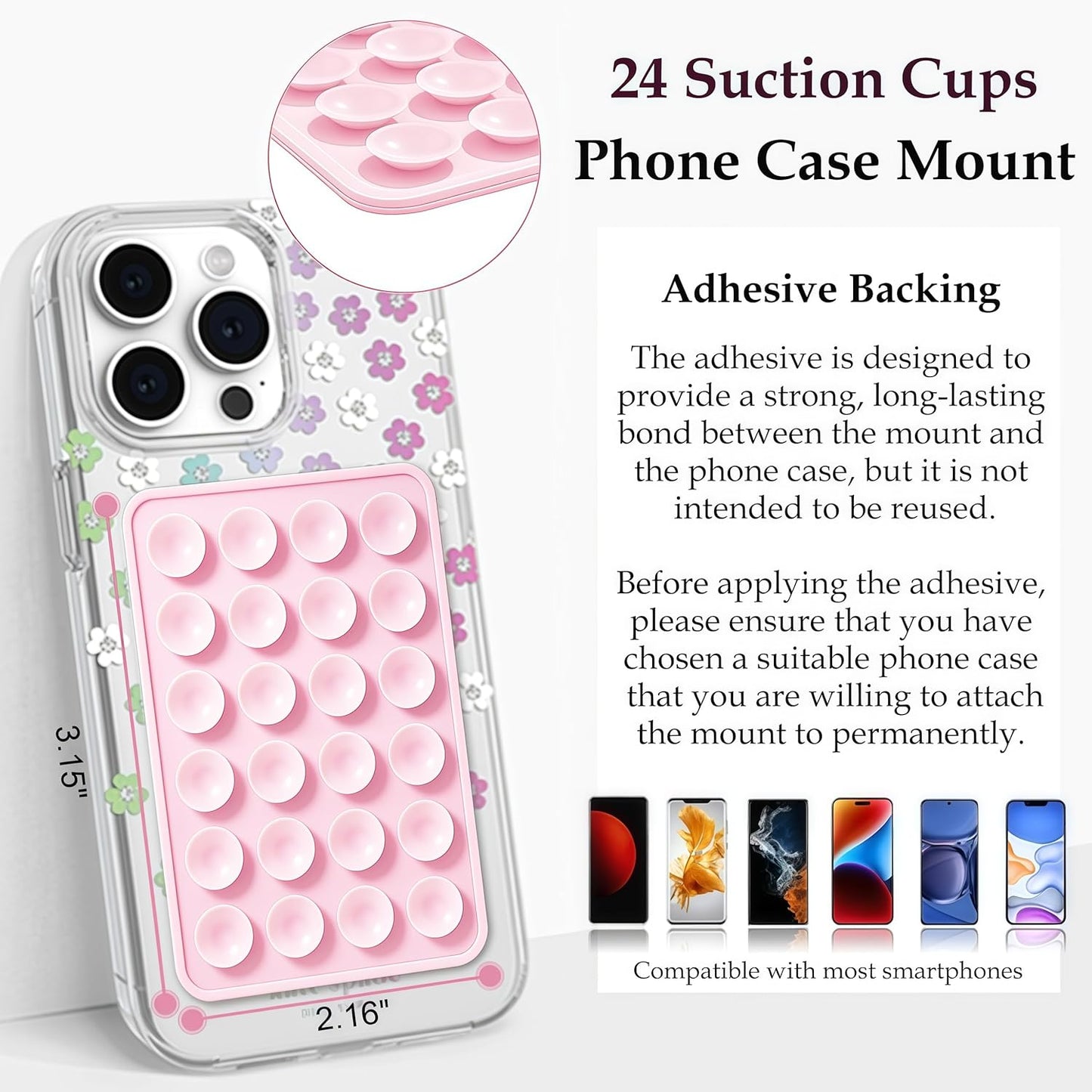 AZXYI Silicone Suction Phone Case Mount, Silicon Adhesive Suction Cup Phone Mount, Non Slip Sticky Phone Grip