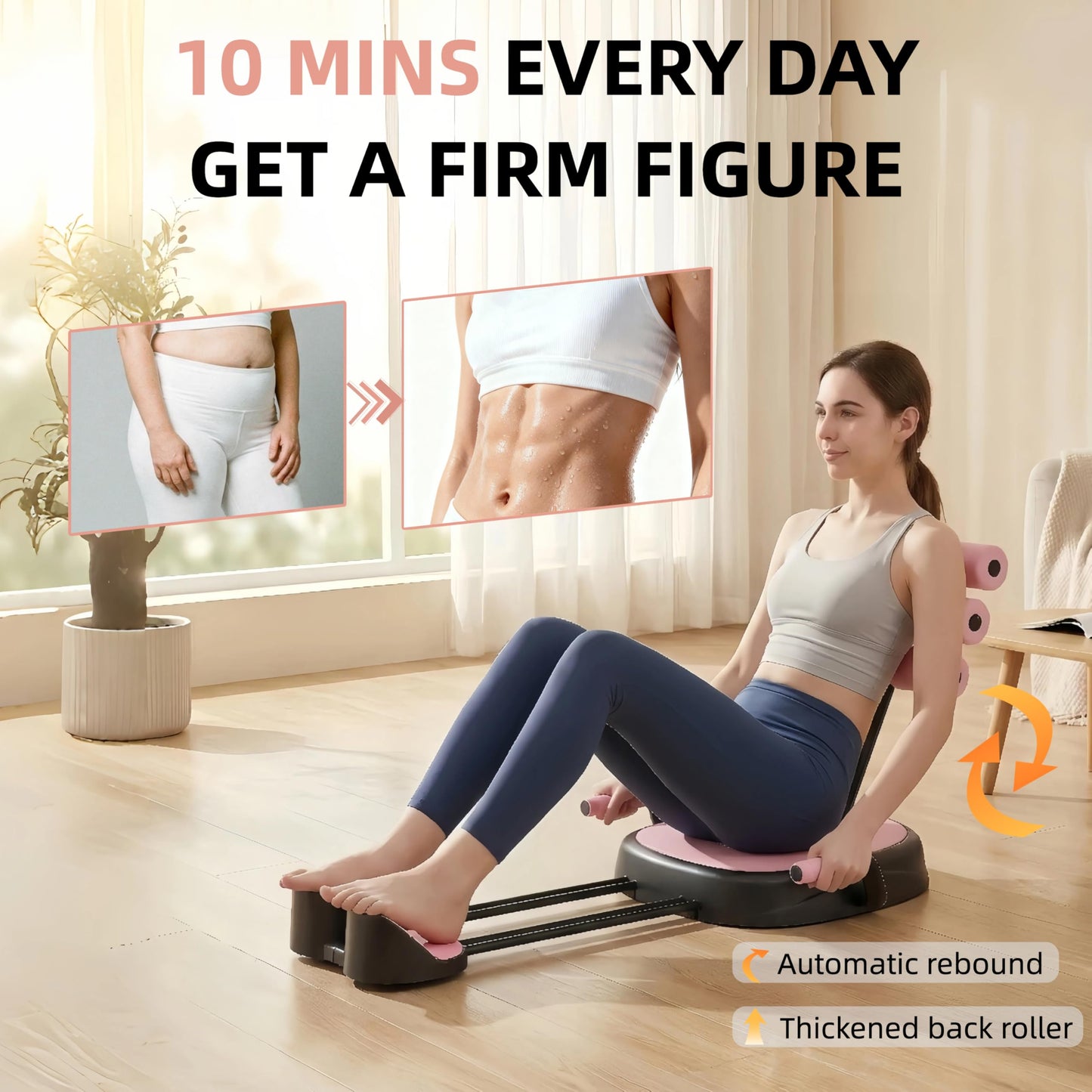 7 in 1 Ab Machine, Sit Up Exercise Equipment with Removable Auxiliary Handle, Home Workout Equipment for Abs, Legs, Arms, Ab Trainer Women Men (Pink)