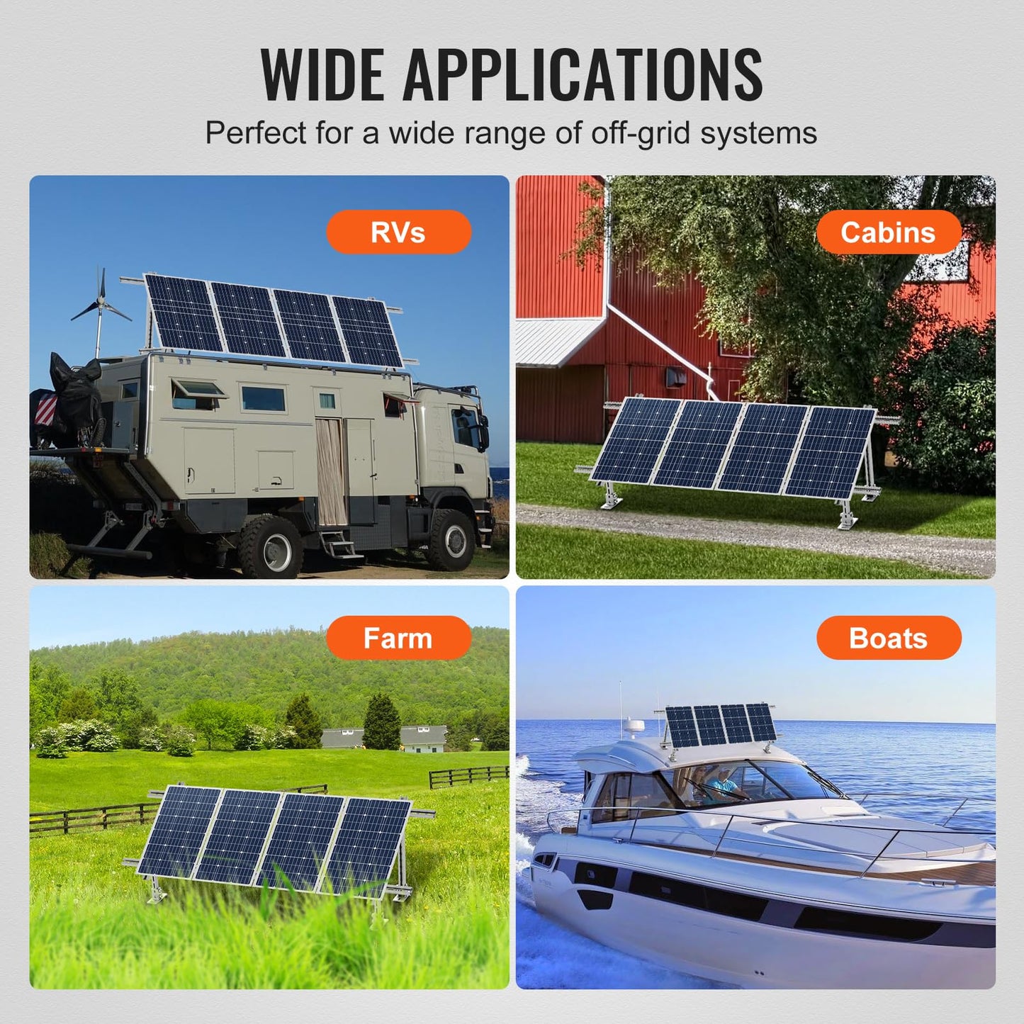 VEVOR 2-Set Solar Panel Mounting Brackets, 30°-60° Adjustable Multi-Piece Brackets for 4-8pcs Panels, Carbon Steel Ground Mount Stand for Farms, RVs, Boats, Off-Grid