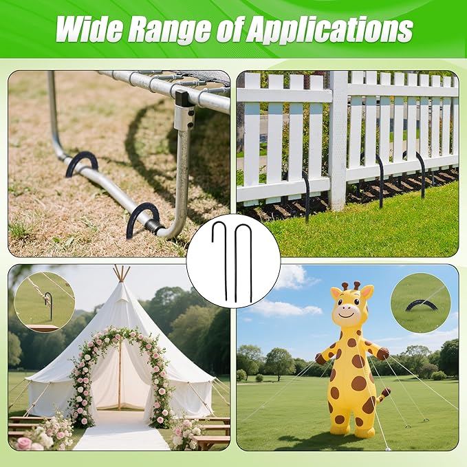 Anothera 8 Pack Heavy Duty Trampoline Stakes, 12 Inches Trampoline Anchors High Wind, Heavy Duty J Shaped Rebar Stakes for Trampoline, Tents, Inflatables, Fences, Outdoor Decoration