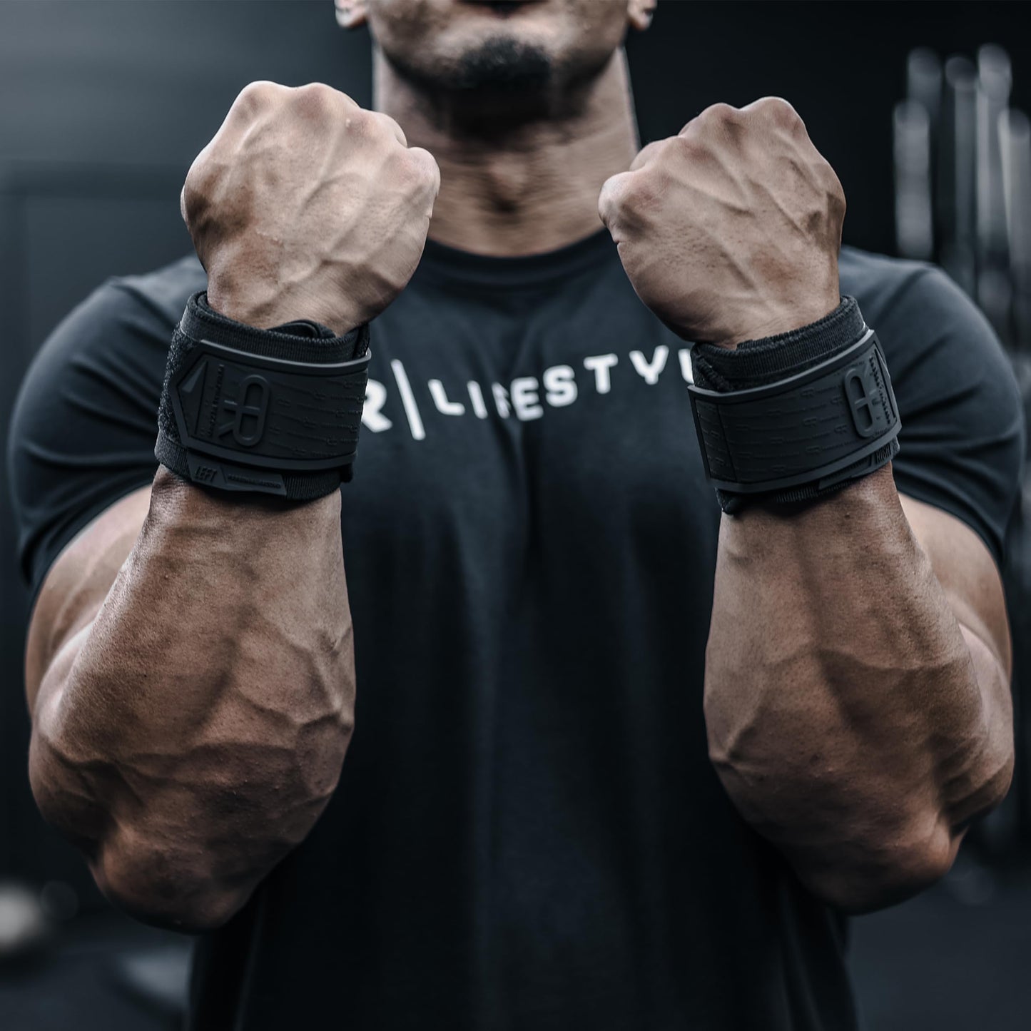 PR Personal Record Heavy Duty Premium Wrist Wraps, More Elasticity, Reinforced Stitching, Extra Wide Strap, Strong Thumb Loop, Larry Wheels Weightlifting Wraps, Lifting Wrist Wraps - All Black