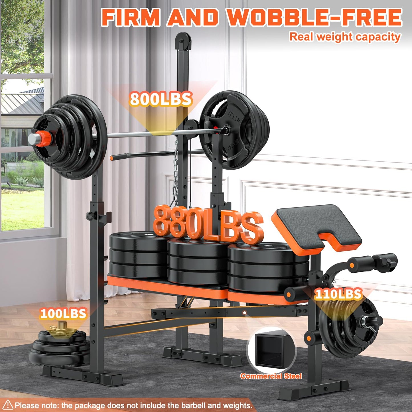 Fostoy 800lbs 8-in-1 Weight Bench – Lat Pulldown, Leg Extension/Curl, Press Bench with Preacher Curl & Adjustable Seat for Home Gym (800lbs 8-in-1 Weight Bench)