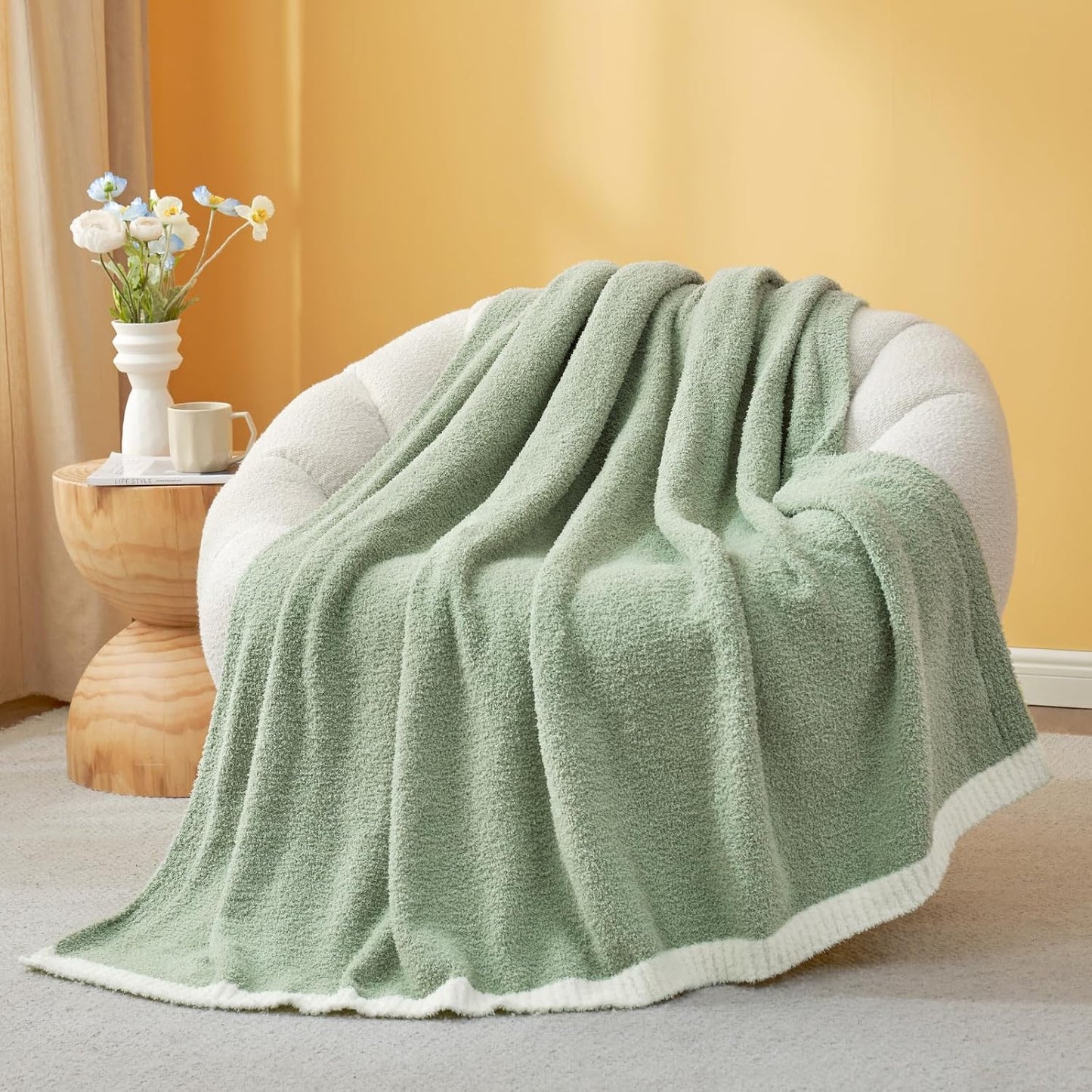 Snuggle Sac Ultra Soft Throw Blanket - Reversible Sage Green Microfiber 50x60 Inches | Cozy Gift for Women
