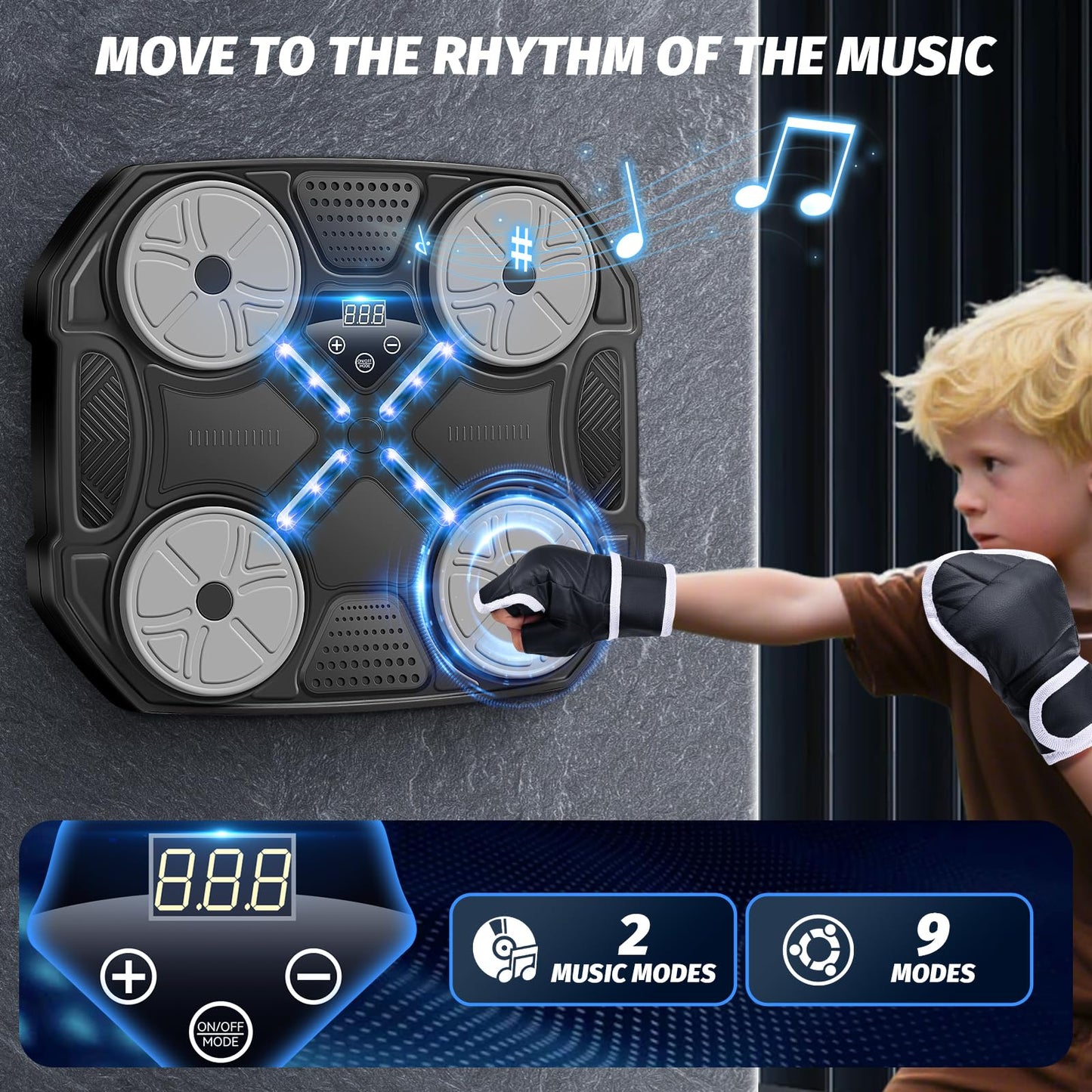 Music Boxing Machine for Adults and Kids, Wall Mounted Bluetooth Smart Boxing Training Equipment with Gloves, Punching Target with Scoring Function Sports Toy, Punching Machine for Home,Office and Gym