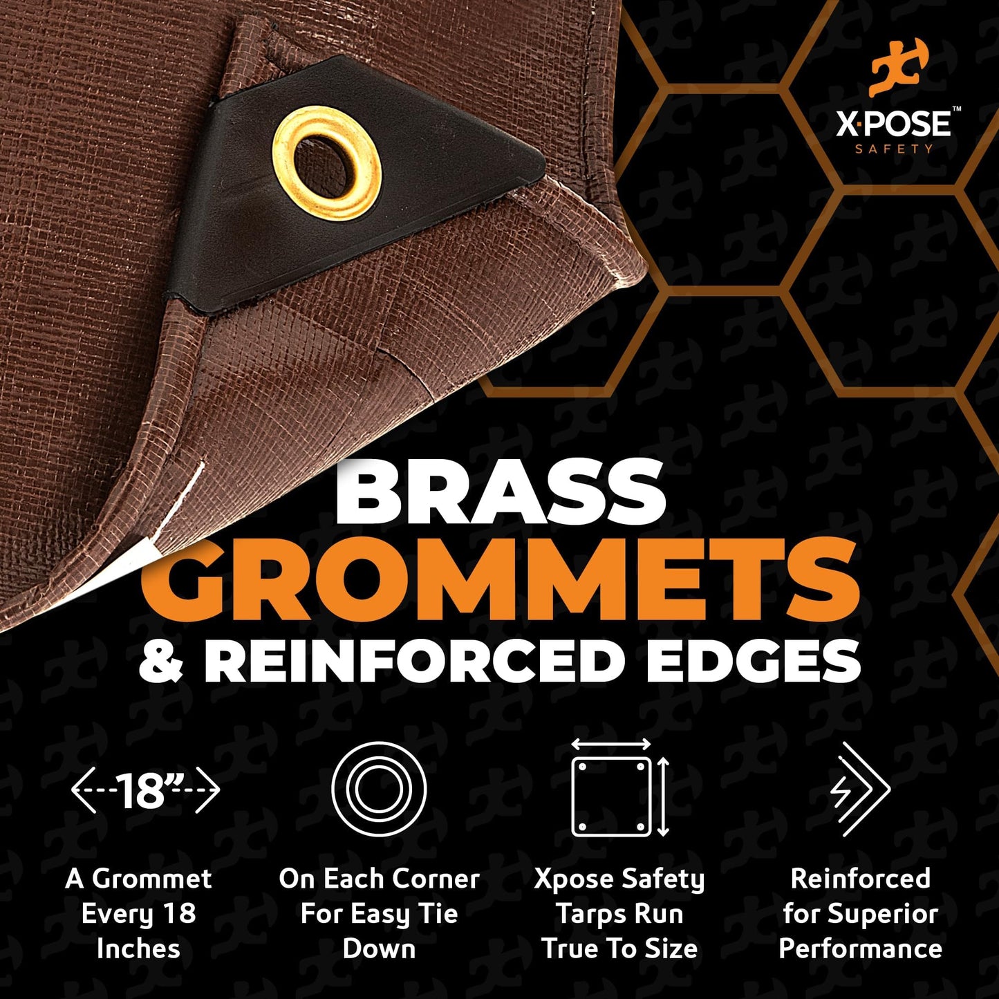 30' x 30' Super Heavy Duty 16 Mil Brown Poly Tarp Cover - Thick Waterproof, UV Resistant, Rip and Tear Proof Tarpaulin with Grommets and Reinforced Edges - by Xpose Safety