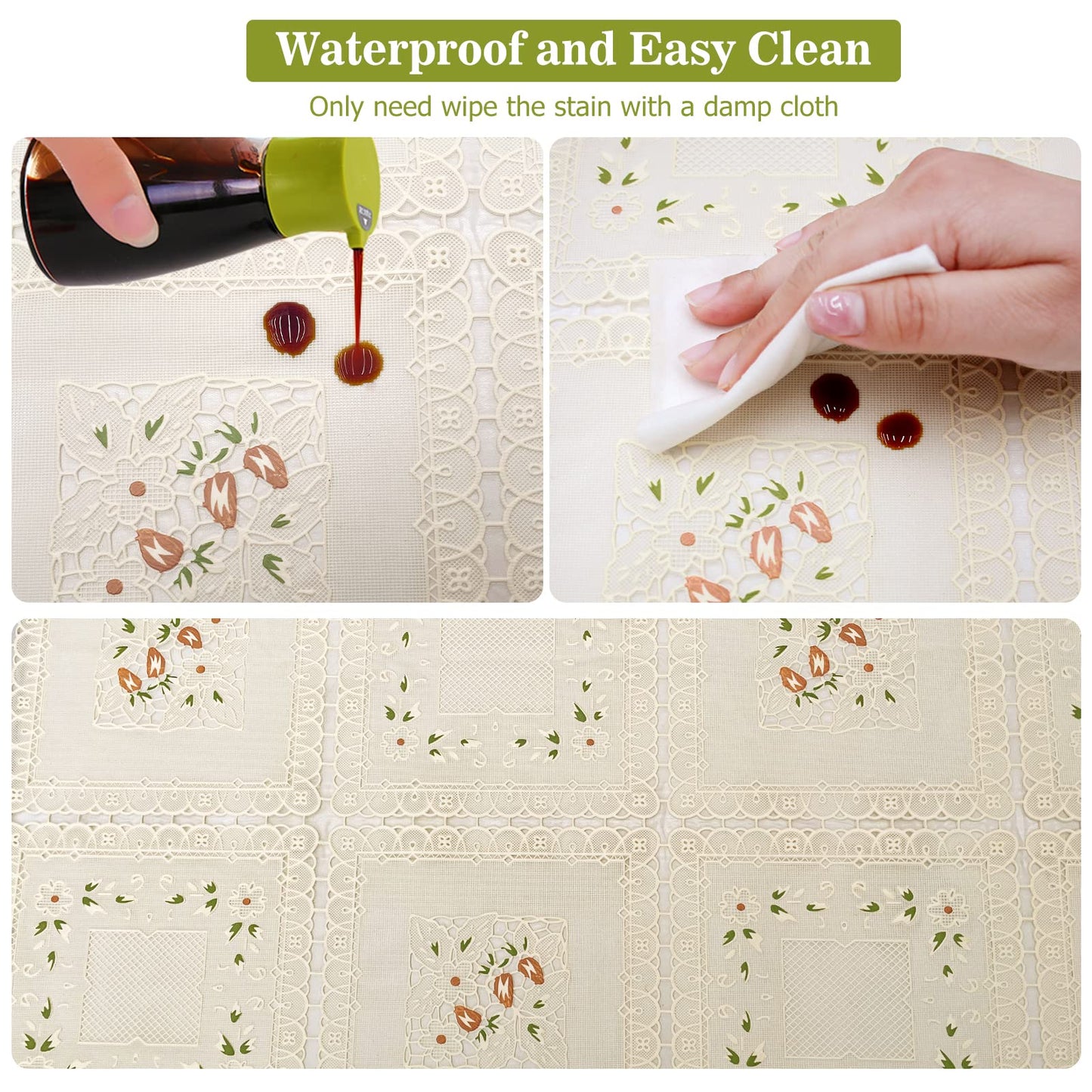 iSamzan Waterproof OilProof Vinyl Table Cover, Plastic Lace Tablecloth for Rectangle Table, Textured Home Decor for Parties, Dining, Kitchen, Outdoor