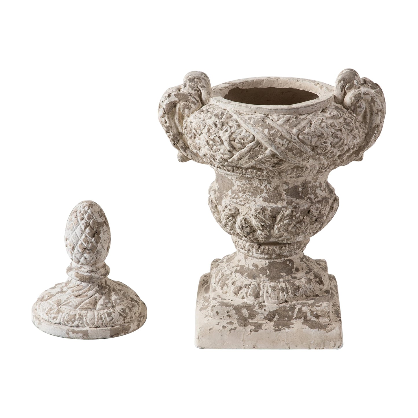 SOFE 28 Inch Tall Large Outdoor Plant Pot, Lidded Garden Planter Urns, Distressed White Planter Pot, Planters for Outdoor Plants, Pedestal Planter, Resin Front Porch Planters