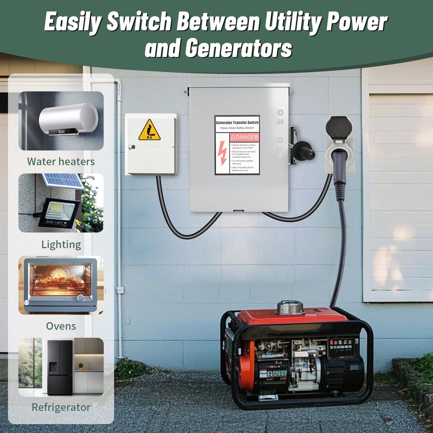 200-Amp, 3 Pole 120 V/240 V Generator Transfer Switch, 48,000 W Manual Transfer Switch for Home Generator, Meeting NEMA 3R Standards for Outdoor and Indoor General-Duty Double-Throw Safety Switches