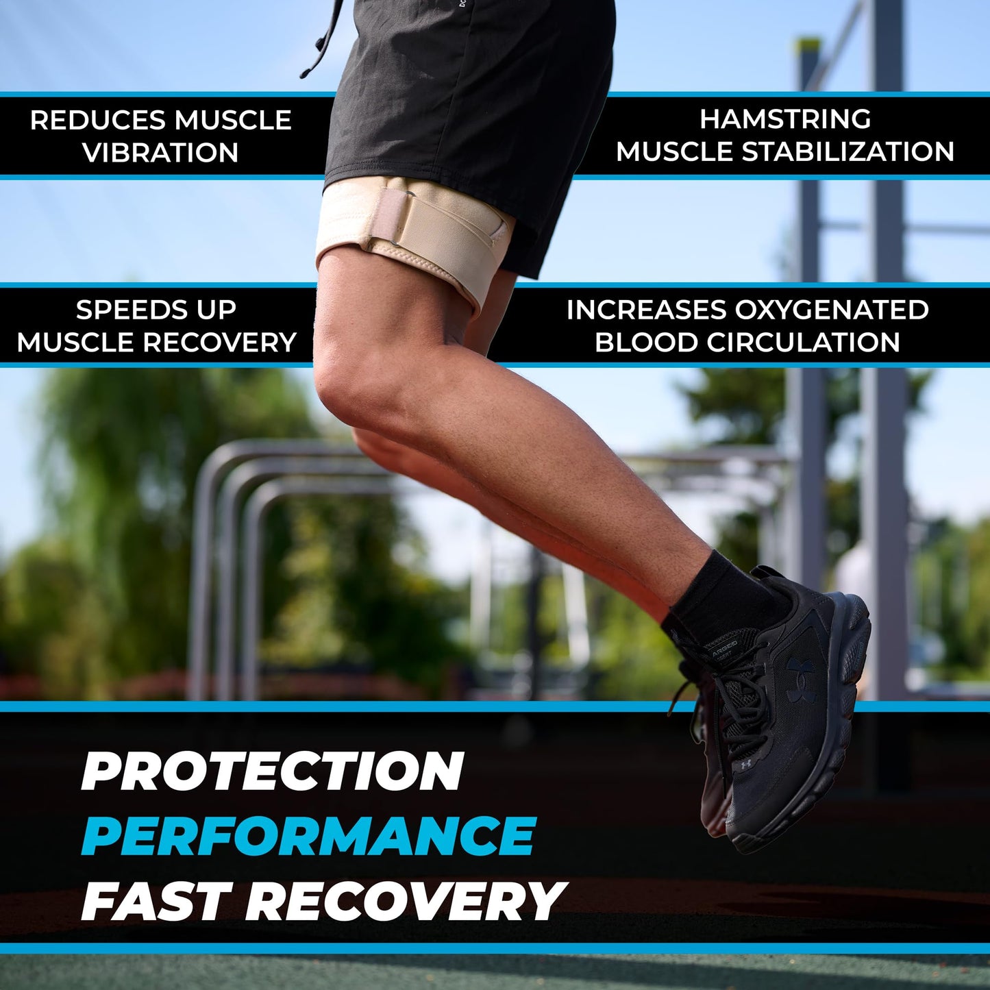 SportEmblema 2026 Upgraded Thigh Compression Sleeve for Men & Women, Sturdier Non-Slip Hamstring Compression Wrap for Quad & Leg Support, Hook and Loop Thigh Brace for Pulled Muscle, Fits 16"-24"-Skin