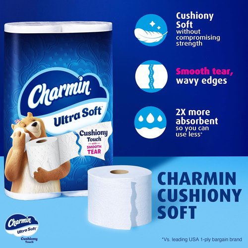 Charmin Ultra Soft Toilet Paper - 2-Ply Cushiony Touch, 18 Family Mega Rolls (90 Regular Rolls) - White