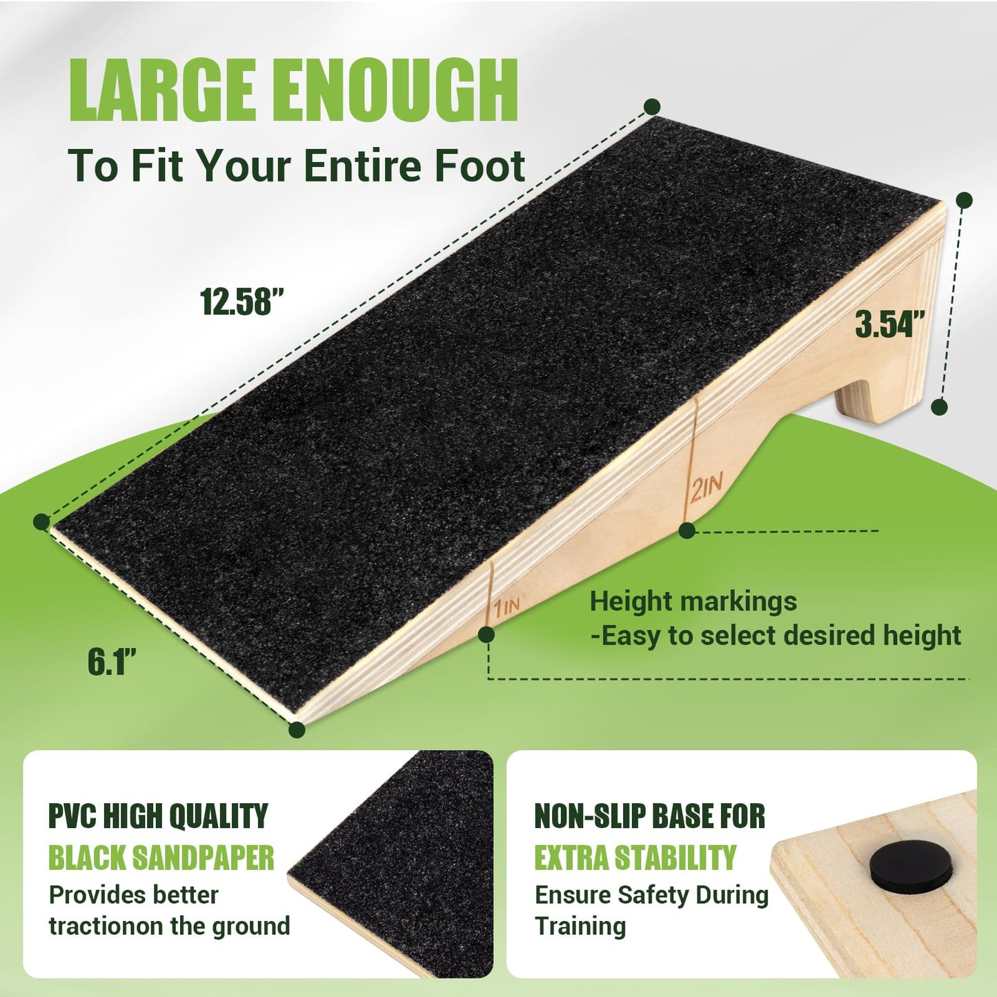 Squat Wedge Block, 2 Pcs Non-Slip Wooden Squat Wedge for Heel Elevation & Weightlifting with Training Poster & Storage, 1800 Lbs Capacity Exercise Slant Board for Calf Stretching & Ankle Mobility