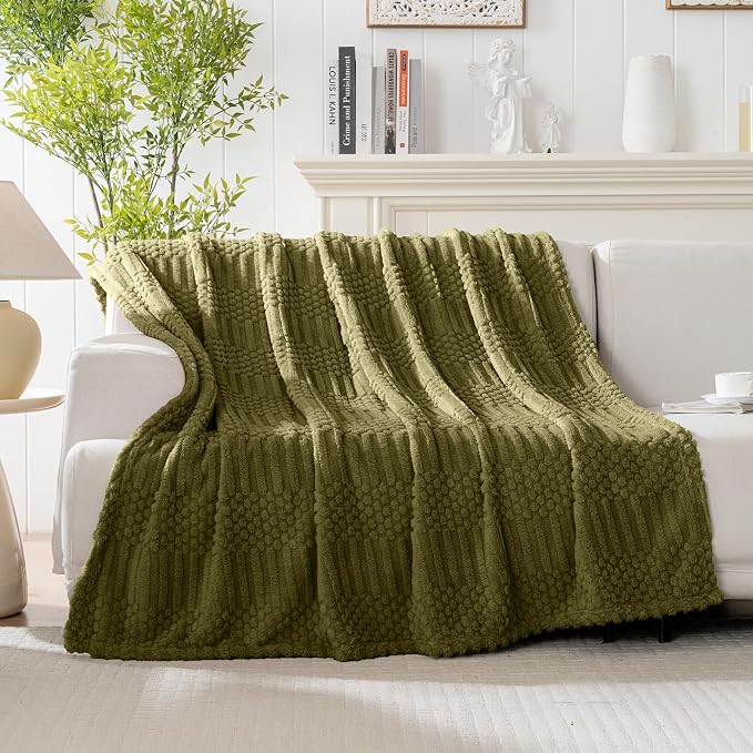 60x80 Inch Green Twin Blanket - Soft & Fluffy Fleece, Cute & Aesthetic, Perfect for Sofa, Couch, Chair, Bed, Living Room & Bedroom, All-Season Use, Plush & Cozy Decorative Blanket