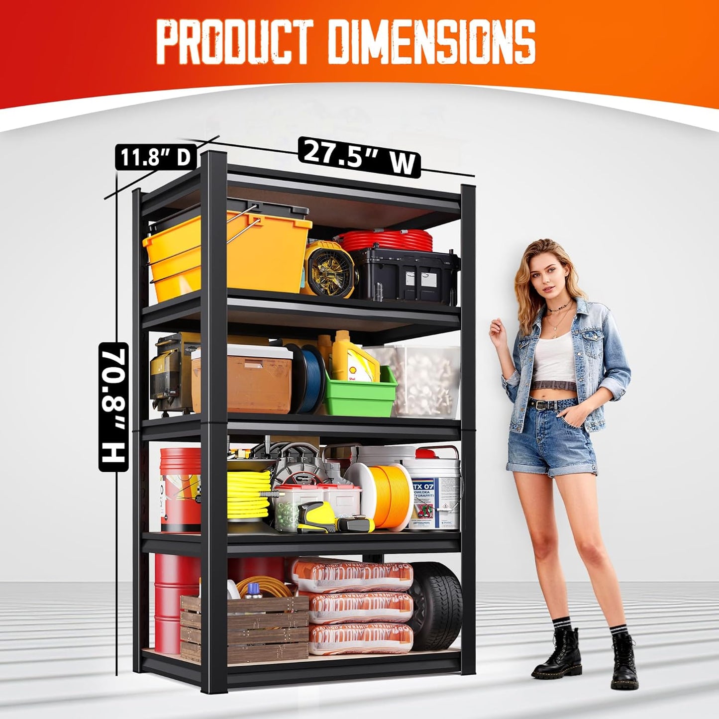 Skiennix 5-Tier Heavy Duty Metal Garage Shelving - Adjustable Steel Rack Units | 71" H x 28" W x 12" D for Home & Industrial Use