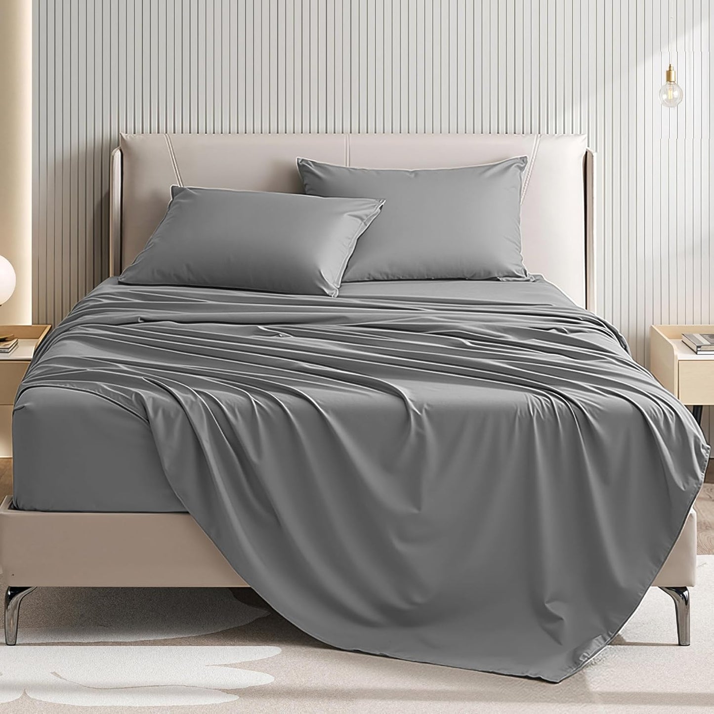 Regine Switzerland Queen Size 4-Piece Sheet Set - Comfy, Breathable, Cooling Bed Sheets - Dark Grey
