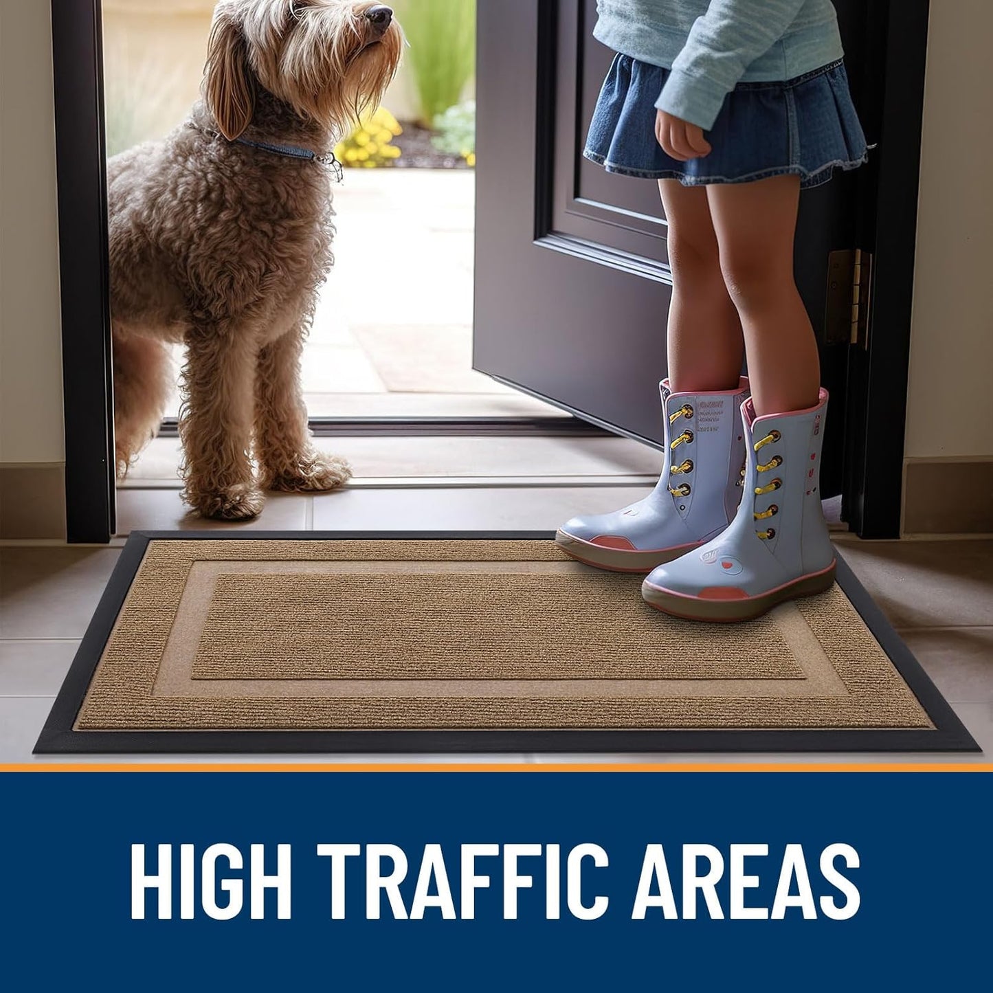 OLANLY Indoor Outdoor Front Door Mat - Waterproof, All-Weather, Easy Clean | 35x23, Light Brown