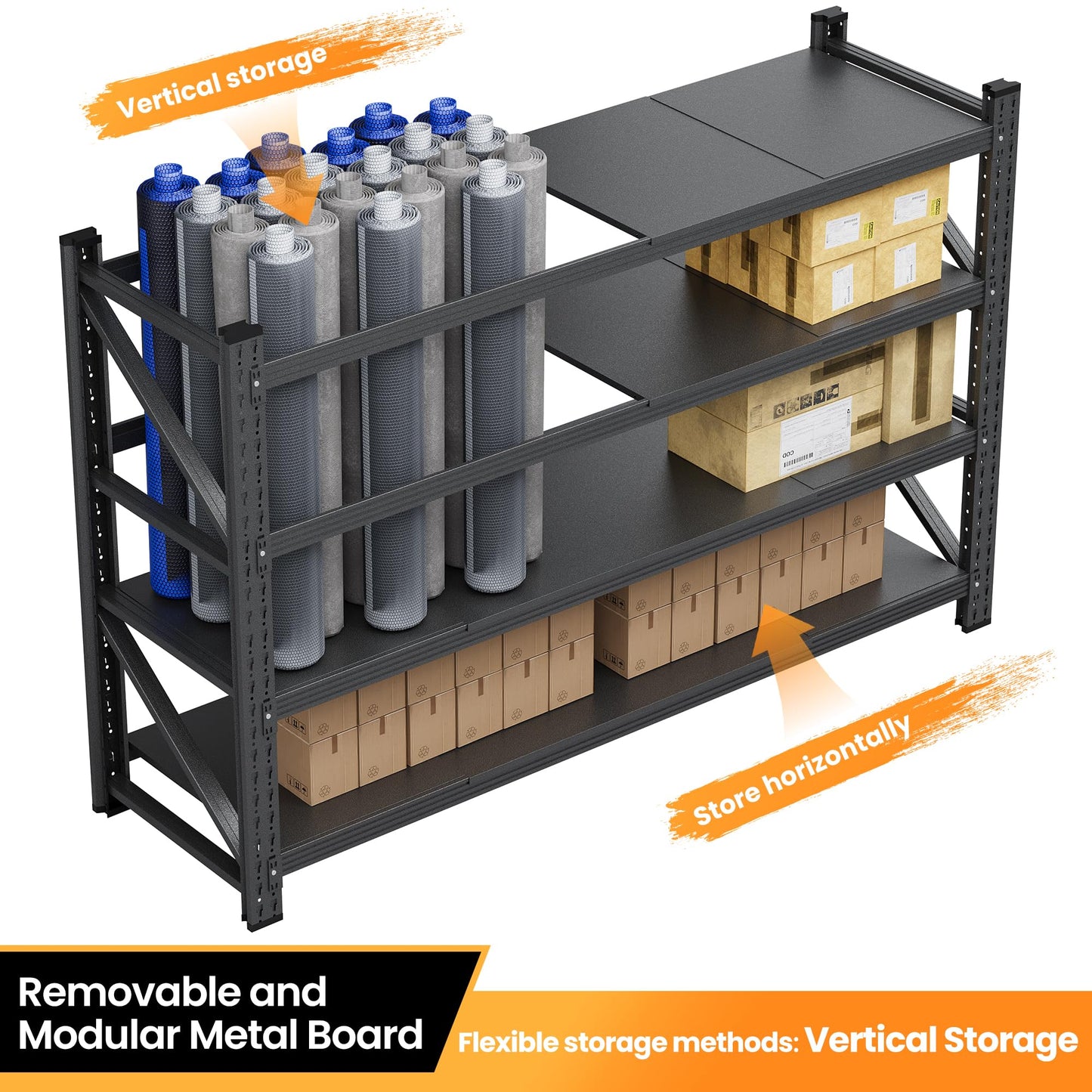 79”W Garage Shelving Heavy Duty, 6000LBS Metal Storage Shelves, 24” Deep Storage rack shelf, Steel Tall Industrial Shelving , 4 Tier Adjustable Standing Shelf for Warehouse / Shop 79"W x 24"D x 79"H
