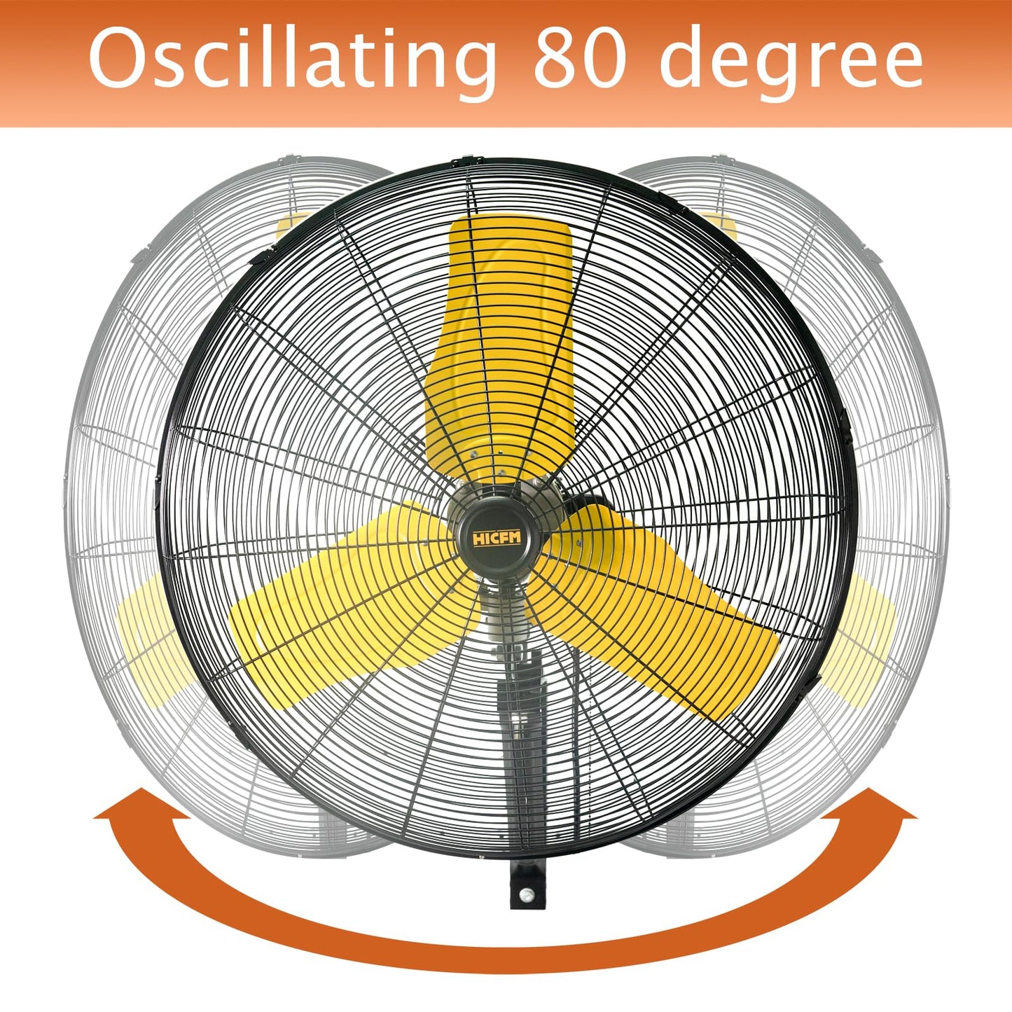 HiCFM 24" Oscillating Wall Fan, 8900 CFM High Velocity Industrial Wall Mounted Heavy Duty Shop Fans with 3 Speed Settings 80° Oscillation for Outdoor Commercial Garage Warehouse workshops Factory