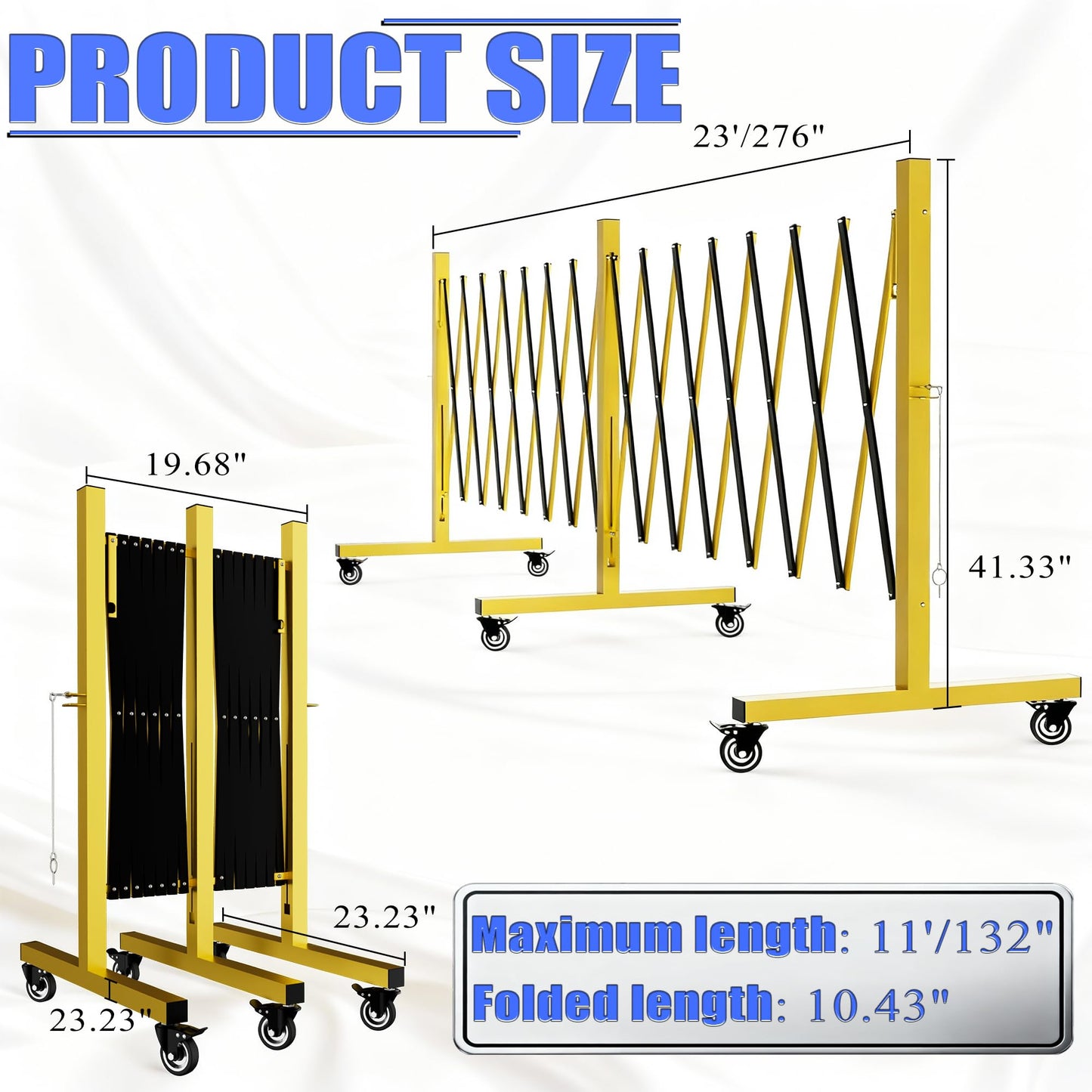 Industrial Expandable Barricade,Folding Security Gate Safety Barricade with Casters,Mobile Barrier Gate Outdoor,Adjustable Traffic Fence for Road Construction, Traffic Control,Pool (17FT)