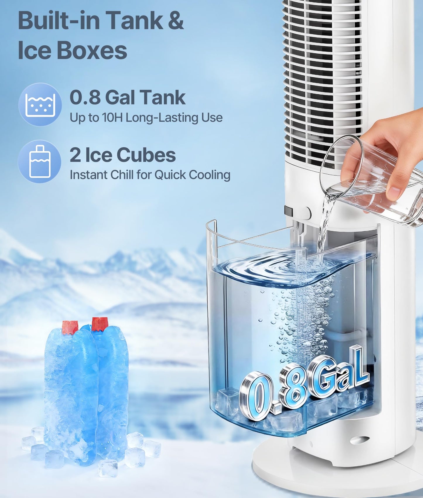 EXNOS Evaporative Air Swamp Cooler - 38inch Cooling Fans that Blow Cold Air for Bedroom, Portable Tower Fan with 3L Water Tank, Ice Packs, Remote Control, 3 Speeds