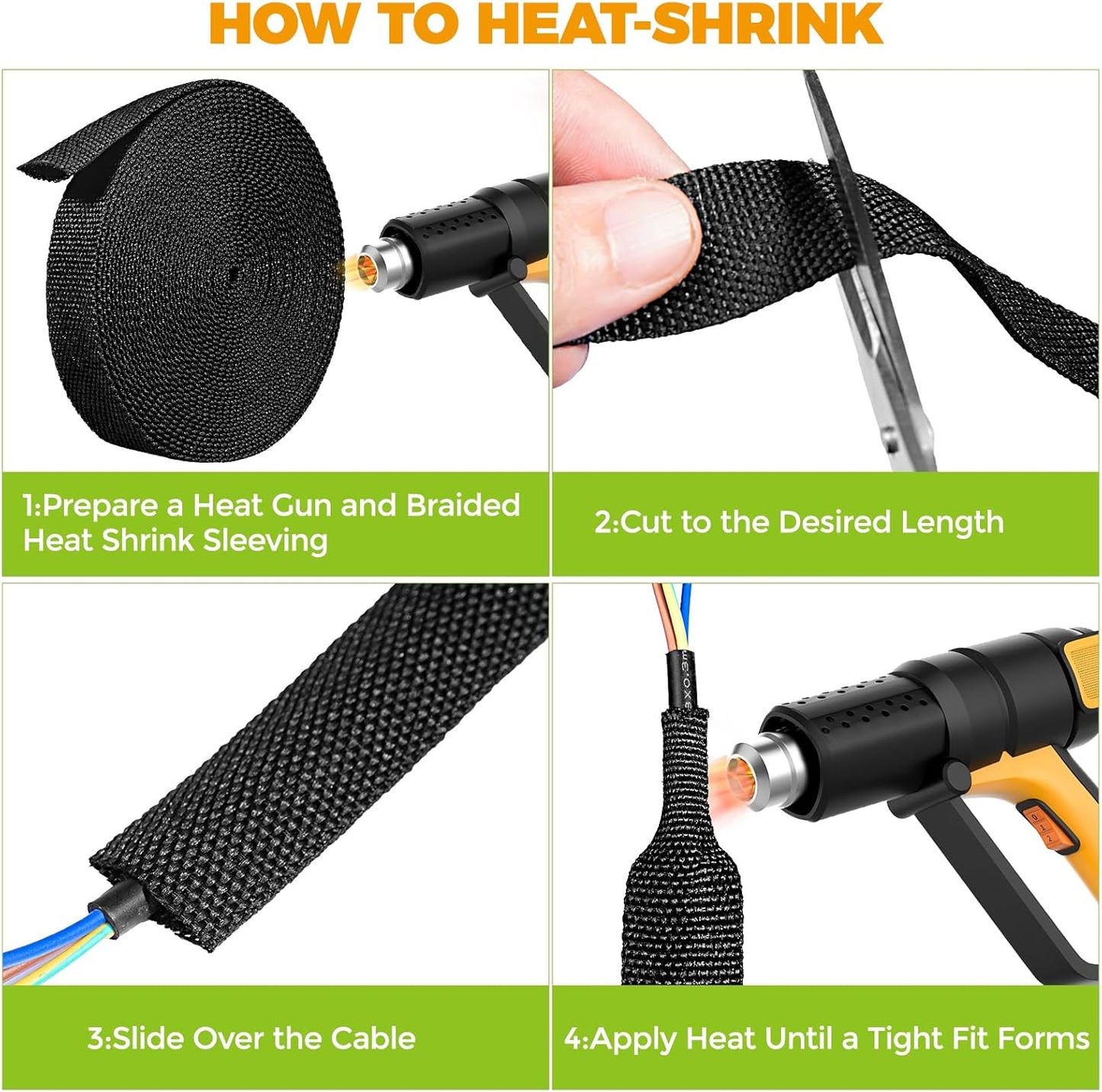 Annbes Hardware 26 Ft-3/8 Inch 2:1 Heat Shrink Wire Loom Braided Cable Sleeves,Heat Resistant Fabric Woven Shrink