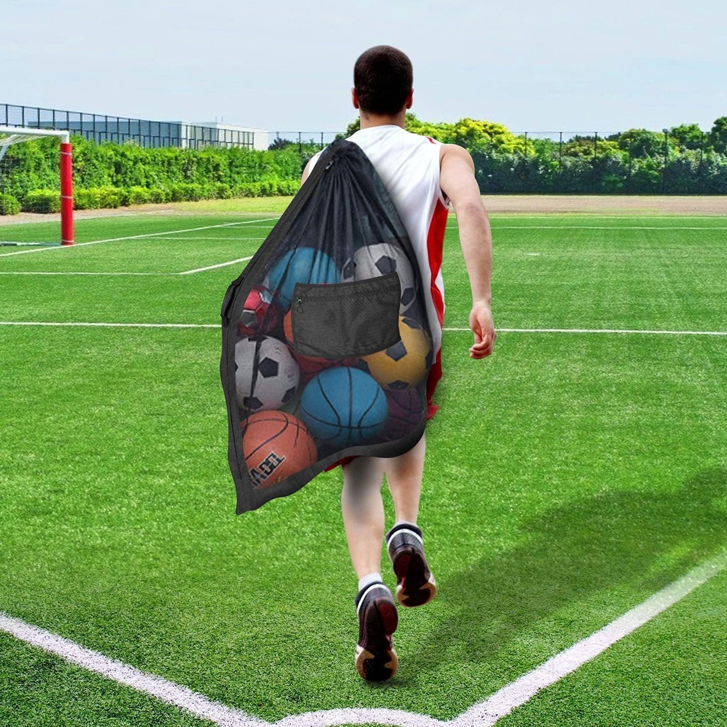 BROTOU Extra Large Sports Ball Bag, Upgrade Thicken Ball Bags for Coaches, Adjustable Shoulder Strap and Hanging Ears with Handle, Mesh Sports Bag for Holding Basketball, Volleyball, Swimming Gear