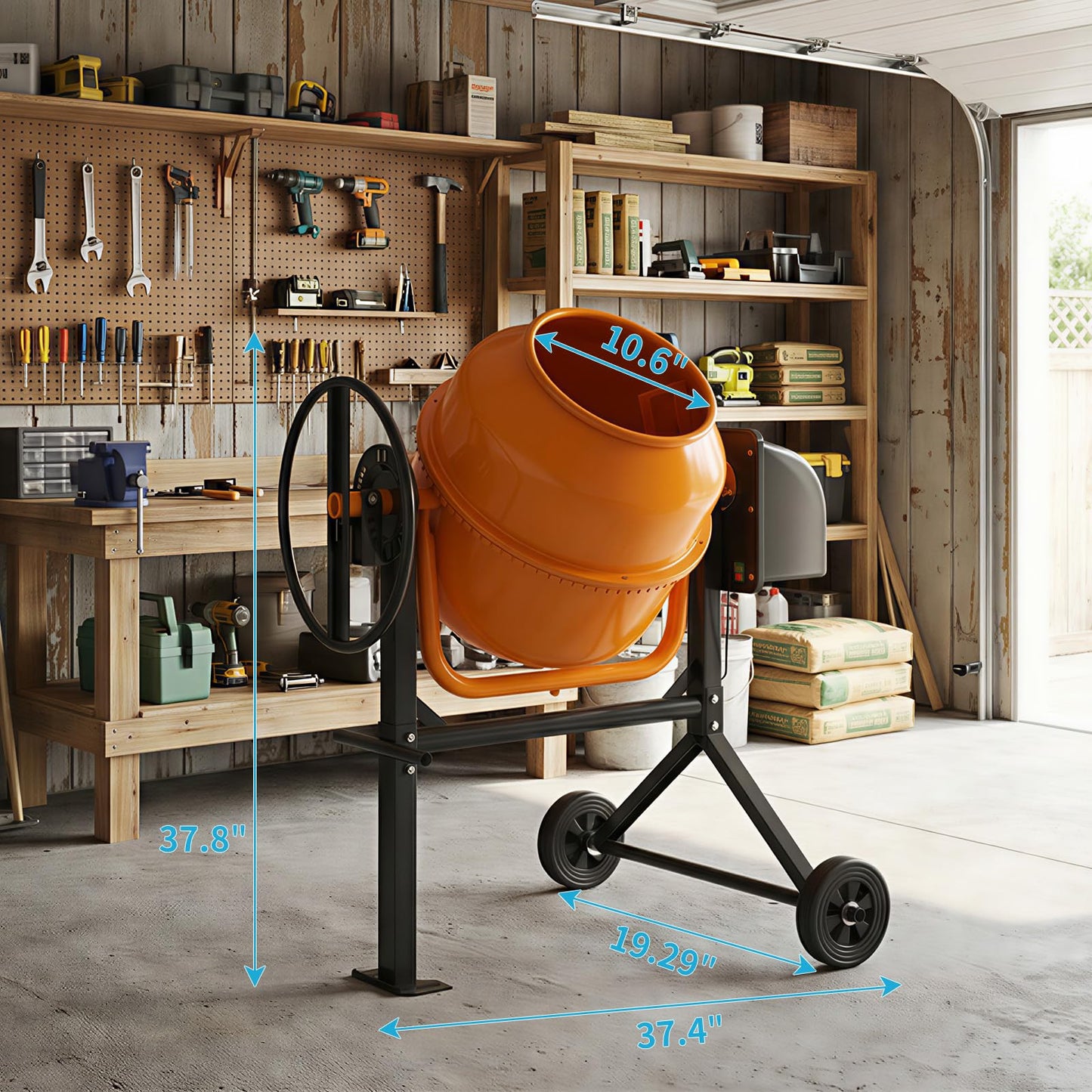 TABU 3 Cu.Ft. Electric Cement Mixer, Portable Concrete Mixer, Mortar Mixing for Seeds/Stucco, Freestanding Cement Mixing Tools with Wheels for Stucco
