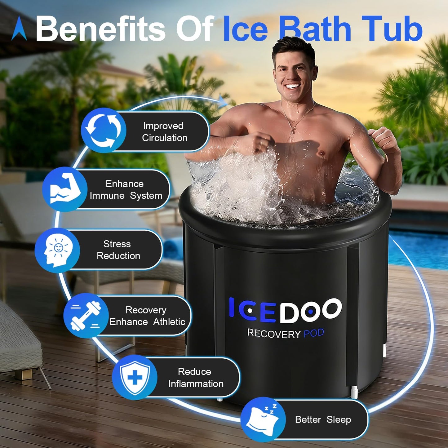 Wxtkkom Ice Bath Tub for Athletes, 119 Gallons Hot & Cold Plunge Tub with Cover for Recovery, Cold Water Therapy, Multiple Layered Portable Hot Tubs for Water Therapy, Bathtub Walls & Surrounds