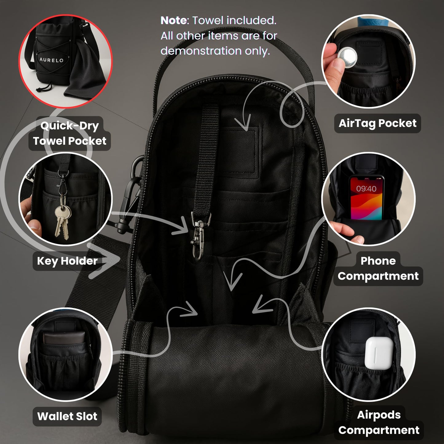 Magnetic Gym Bag for Men & Women – Small Gym Bag with Rack Attachment, Water Bottle Holder (Up to 40oz), Compact Workout Bag Keeps Gear Off Floor, Quick-Dry Towel Included