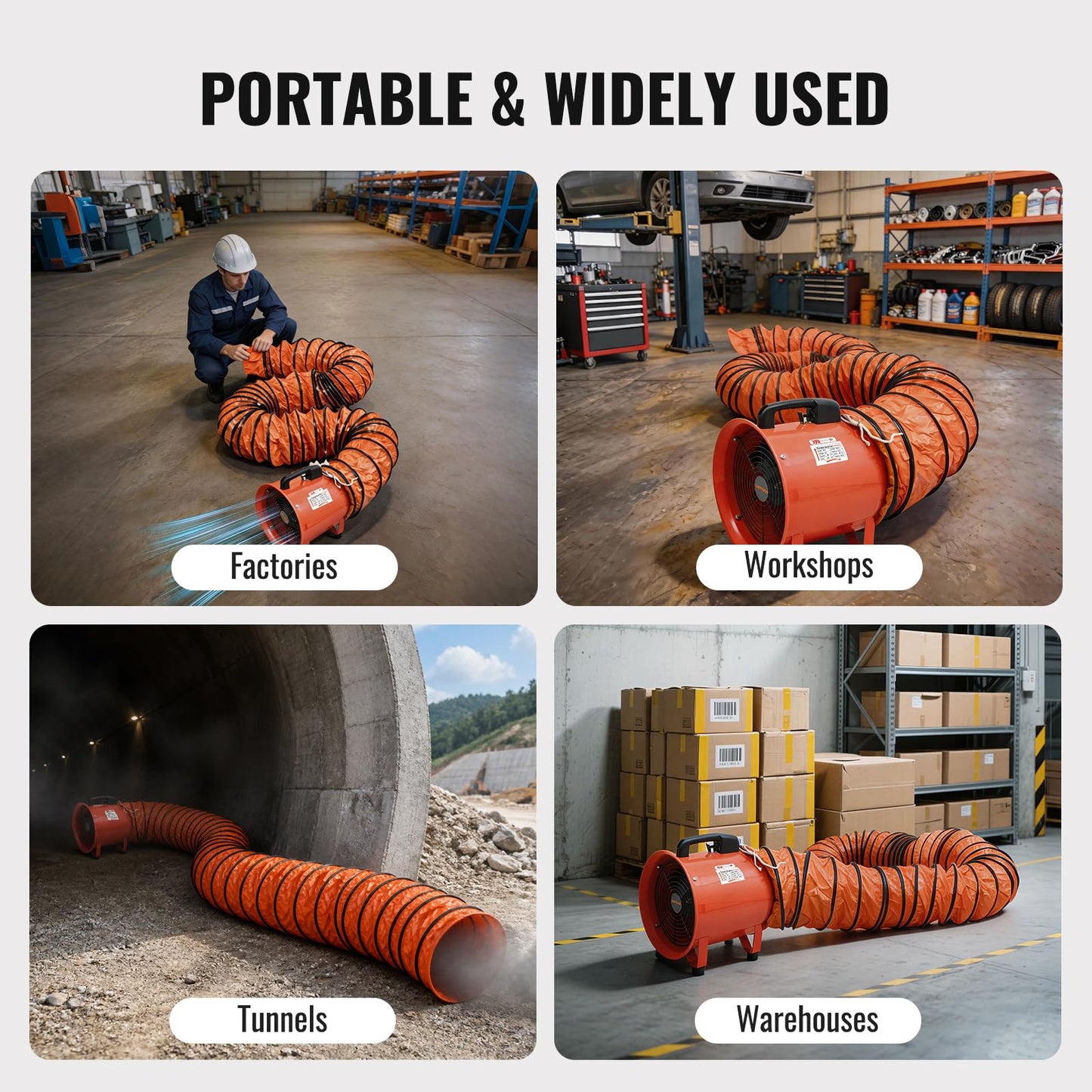 LMYYGOO 12-Inch Industrial Air Mover Blower Fan, with 33ft Duct Hose, 440W High Velocity Portable Fan for Extraction & Ventilation, Industrial, Paint Booth, Basements, Workshops, Warehouses