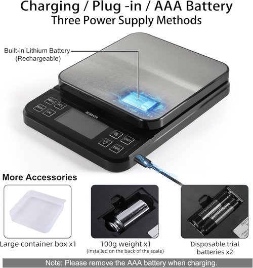 BOMATA High Precision Kitchen Scale - 5kg/11lb USB Rechargeable Bakery Scale with LCD Display