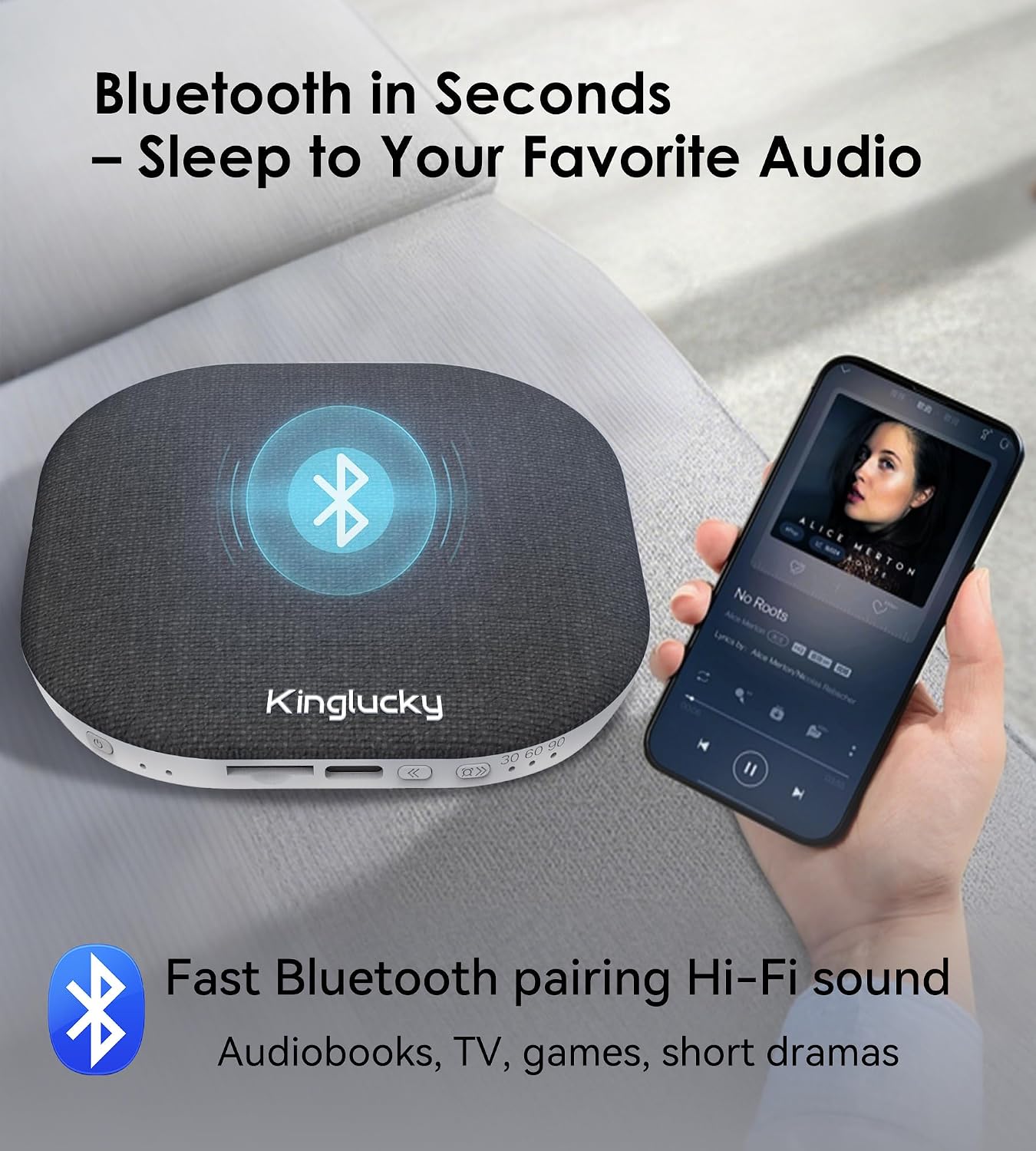 King Lucky Under Pillow Speaker Bluetooth Mini Sleep Speaker with Built-in White & Pink Noise Sound Machine