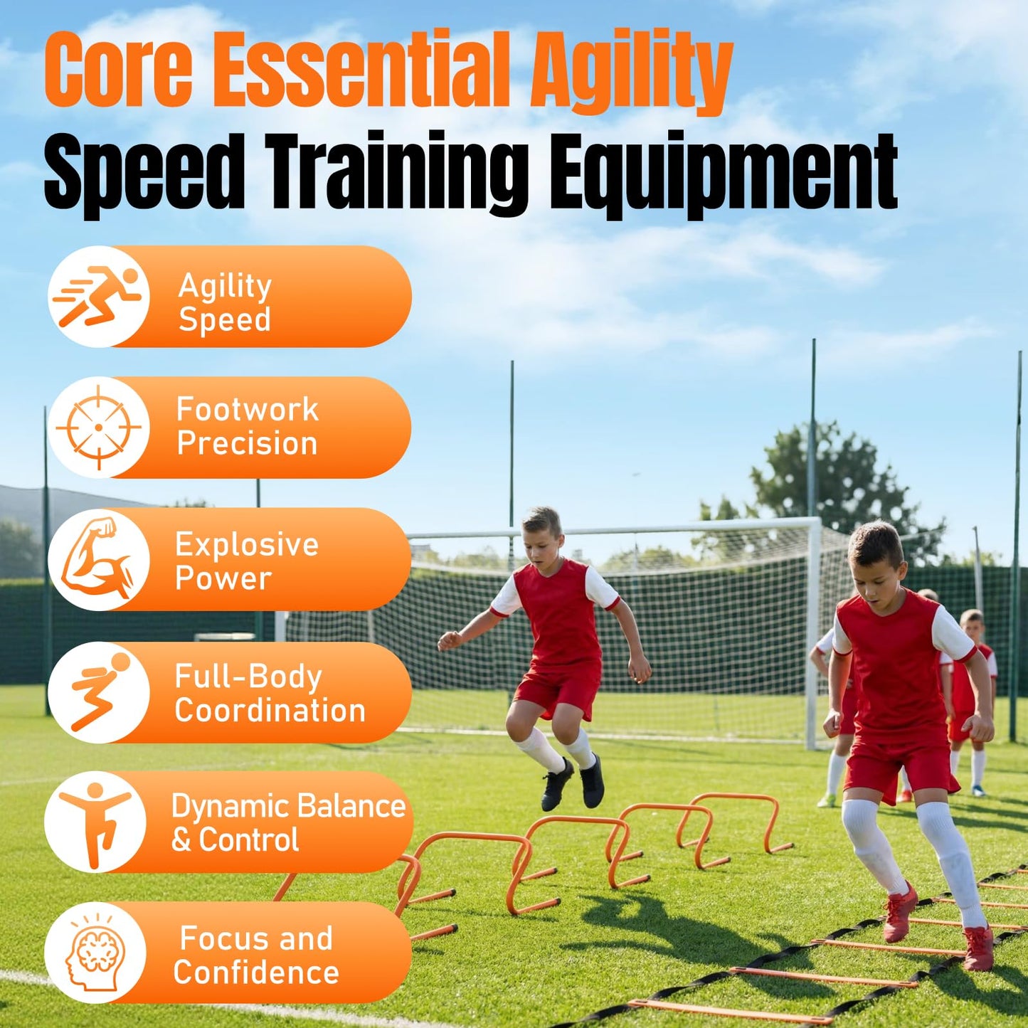 Speed and Agility Training Equipment: 5 Adjustable Agility Hurdles. 20ft Agility Ladder, Soccer Training Equipment Set for Kids Youth Adults