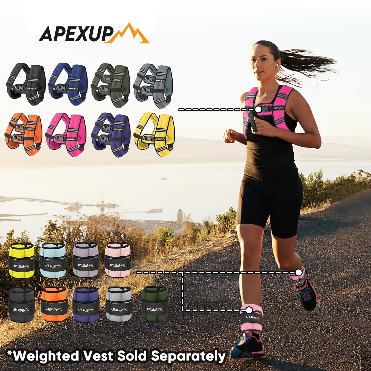 APEXUP 10lbs/Pair Adjustable Ankle Weights for Women and Men, Modularized Leg Weight Straps for Yoga, Walking, Running, Aerobics, Gym, Physical Therapy (Black)