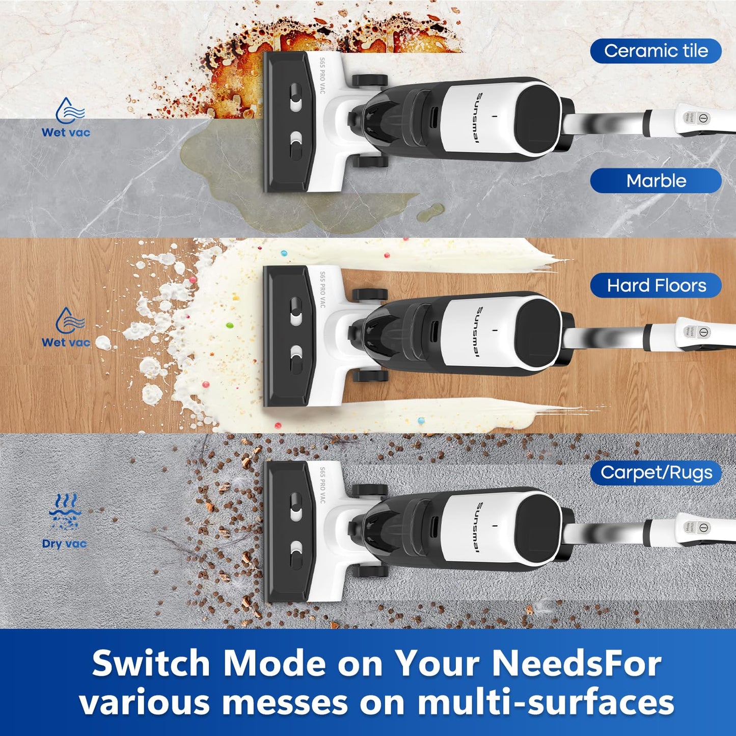 SUNSMAI 4-in-1 Steam Vacuum Mop - High-Performance Wet Dry Floor Cleaner for Hardwood Floors Carpets, 212°F Steam for Tough Stains, Self-Cleaning LED Display