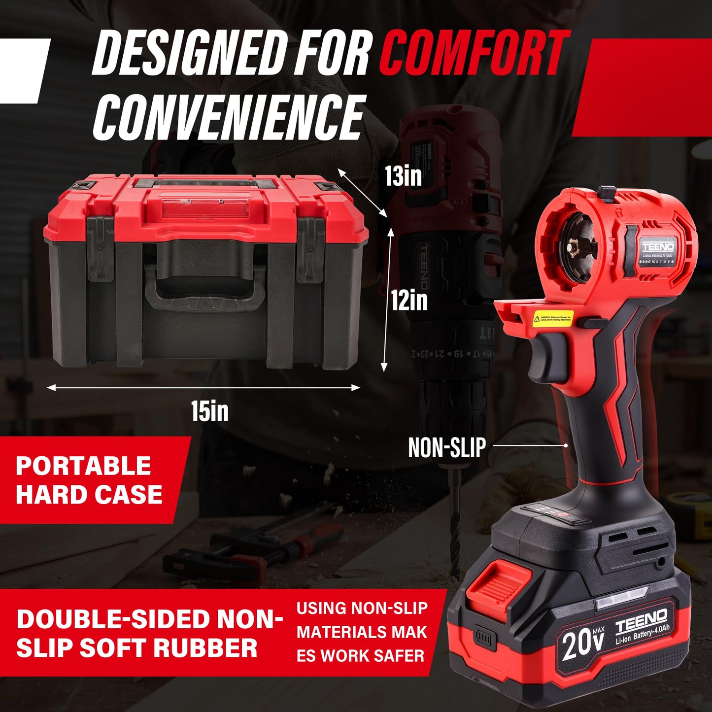 TEENO 20V MAX Brushless Power Tool Combo Kit, 9-in-1 Cordless Interchangeable Multi-Tool Set (Drill, Impact, Grinder, Sander, Circular, Chain & Reciprocating Saws, Blower, Washer), 2x 4.0Ah Batteries