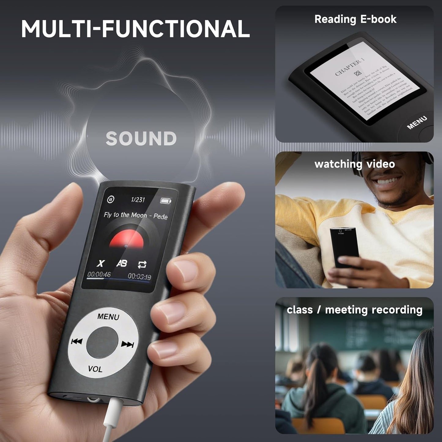 wanbbaoaa MP3 5.2,Portable 32GB Player with Bluetooth Music Player with Memory Card, Stereo Earphone, Voice