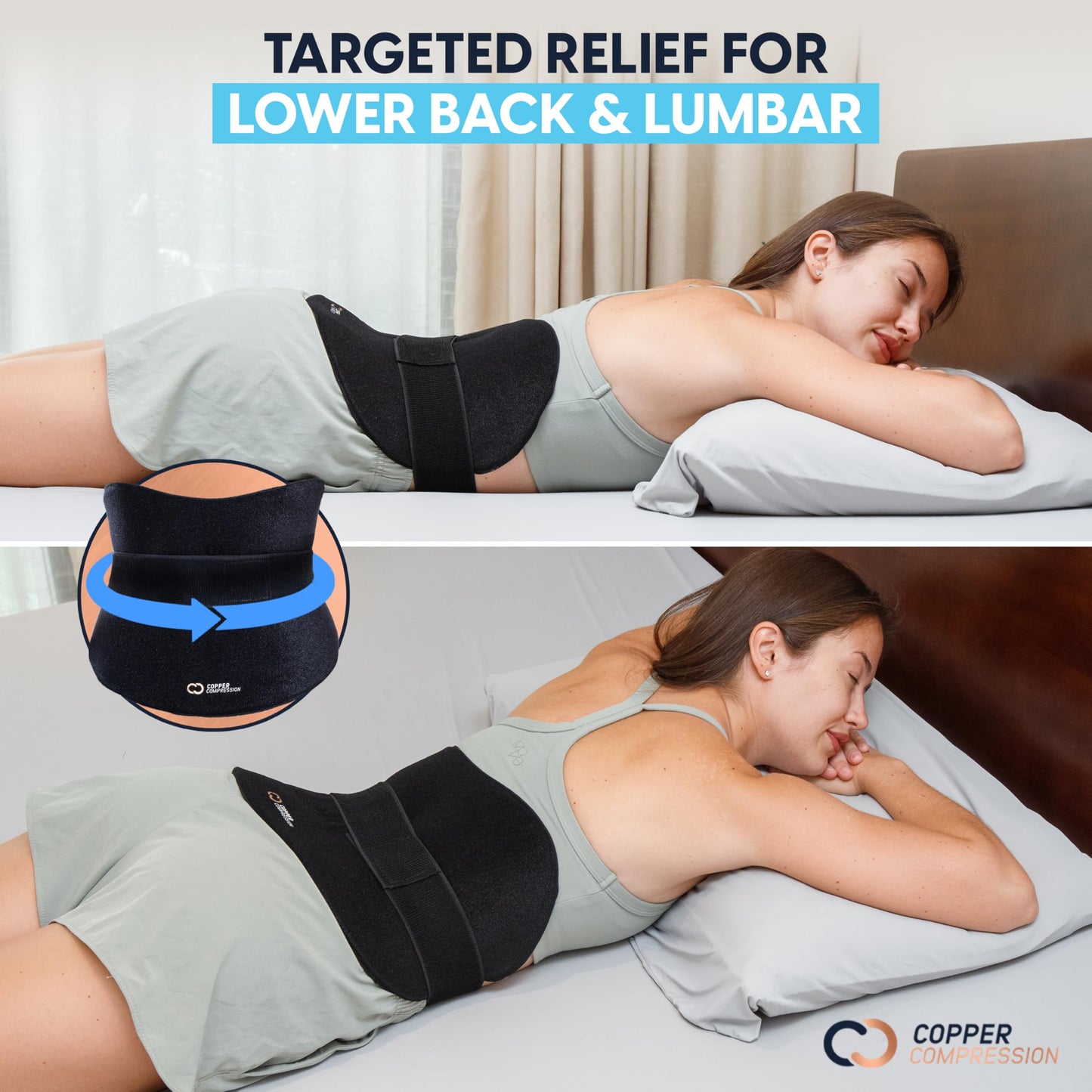 Copper Compression CopperFreeze™ Back & Stomach Wrap Hot & Cold Therapy Support for Pain, Muscle Soreness, Cramps, and Injury Recovery – 360° Copper Infused Relief for Lumbar, Lower Back, and Abdomen