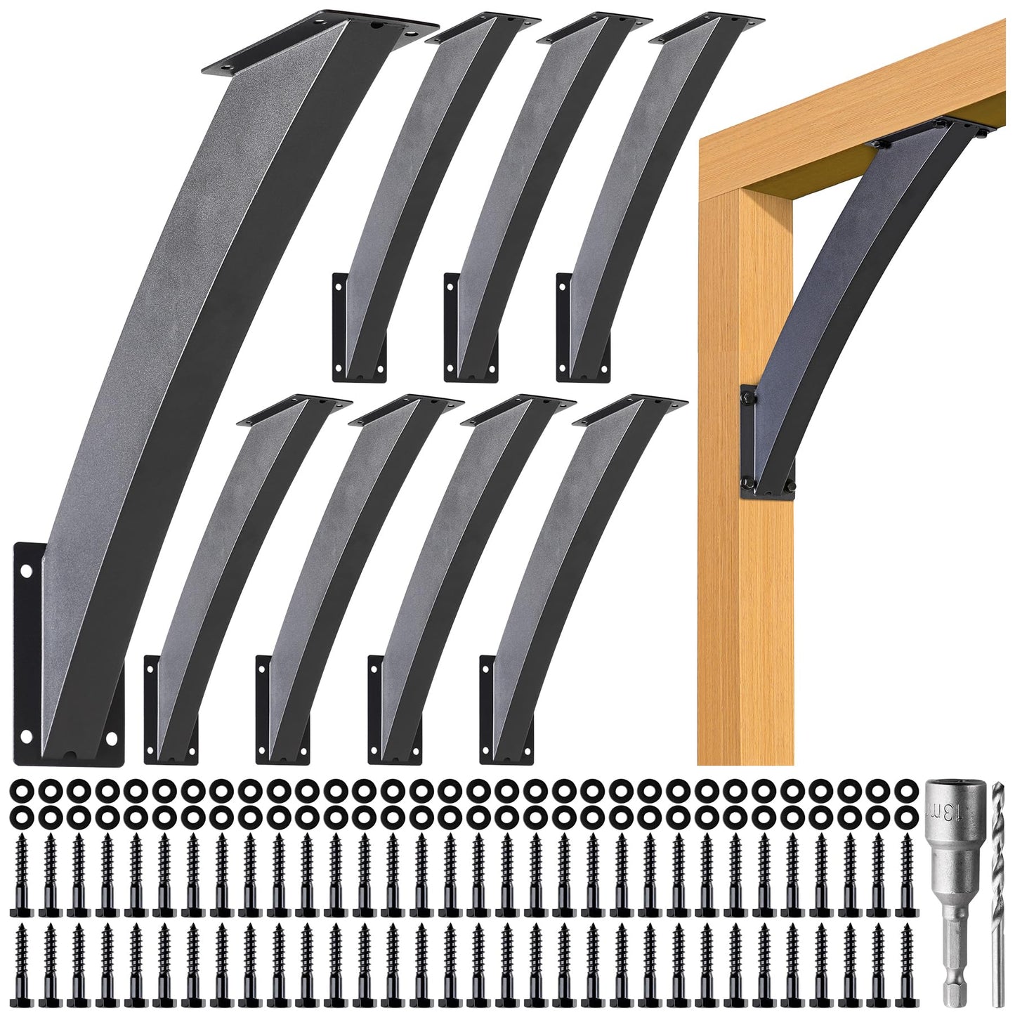AECXM Heavy Duty 2''x4'' (Actual: 1.5''x3.2'') Arc 45° Angle Support Brackets, for gazebos, Decks, porches, Log Cabins and Other Wood Frame Degree Angle Pergola (8-Bracket)