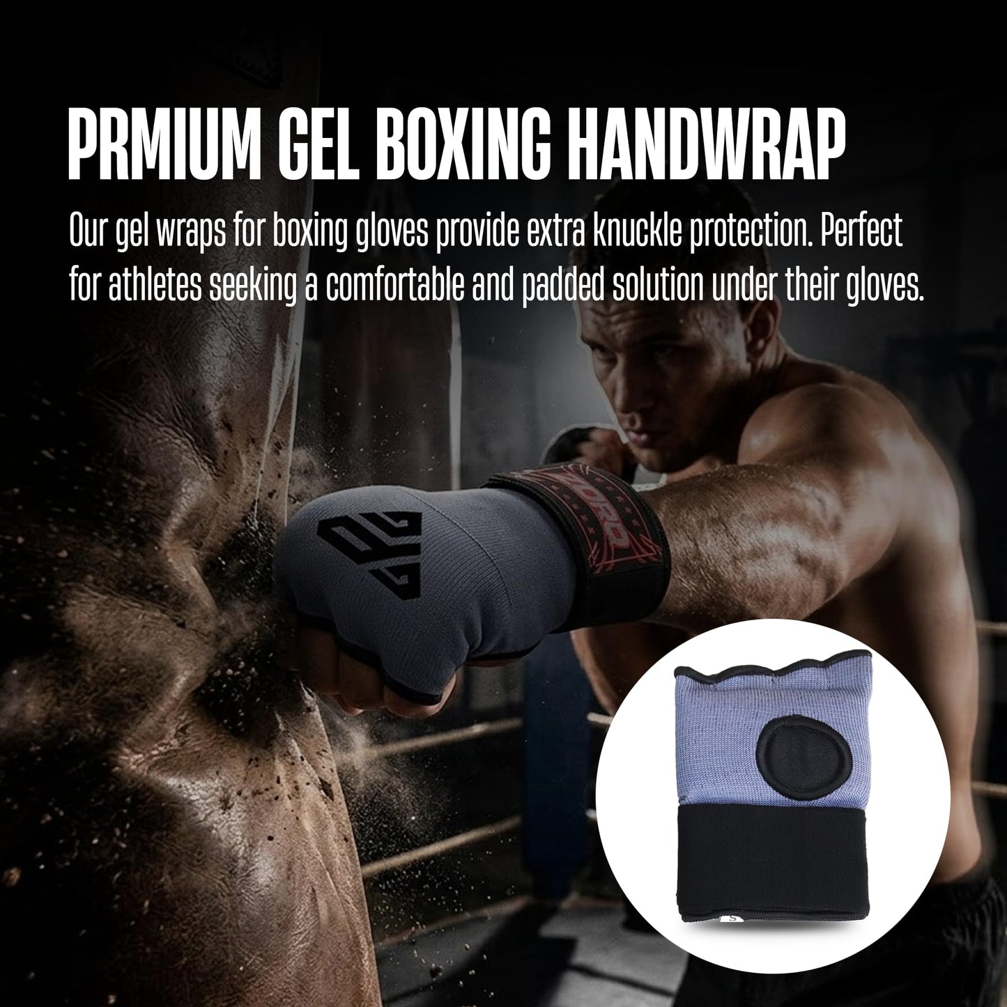 ZORQ Gel Boxing Hand Wraps Inner Gloves - Quick Padded Knuckle Protection Under Mitts for Men & Women - Semi-Elastic Wrist Support for MMA, Muay Thai, Kickboxing & Martial Arts (Red, Large)