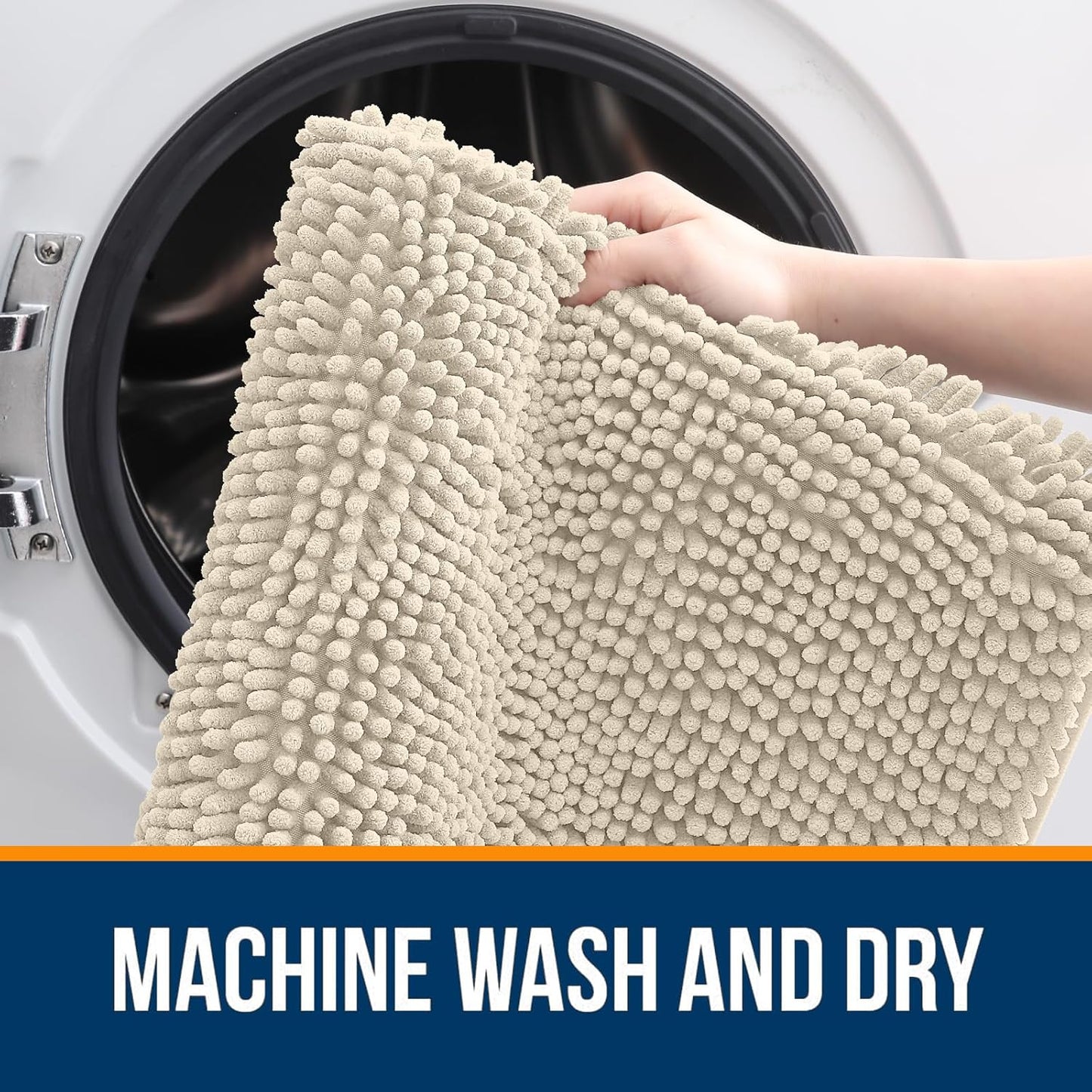 OLANLY Bathroom Runner Rugs - Extra Soft Chenille Bath Mats | Quick-Dry, Machine Washable, 70x24, Sand
