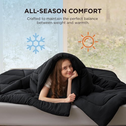 Bedsure Comforter Duvet Insert - Quilted King Size All-Season Down Alternative Bedding, Black 90 x 102 Inches