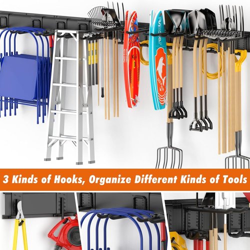 Housolution Heavy Duty Garage Wall Organizer - 64-Inch Tool Storage System with 12 Adjustable Hooks