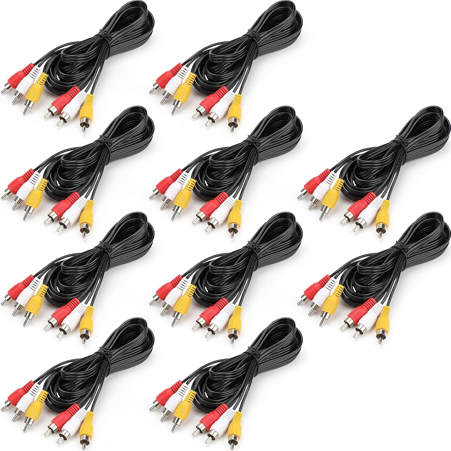 Spofit 3RCA 10Pack 6ft 3-Male 3-Male Cable Audio Video Composite to DVD Cable for TV, VCR, DVD