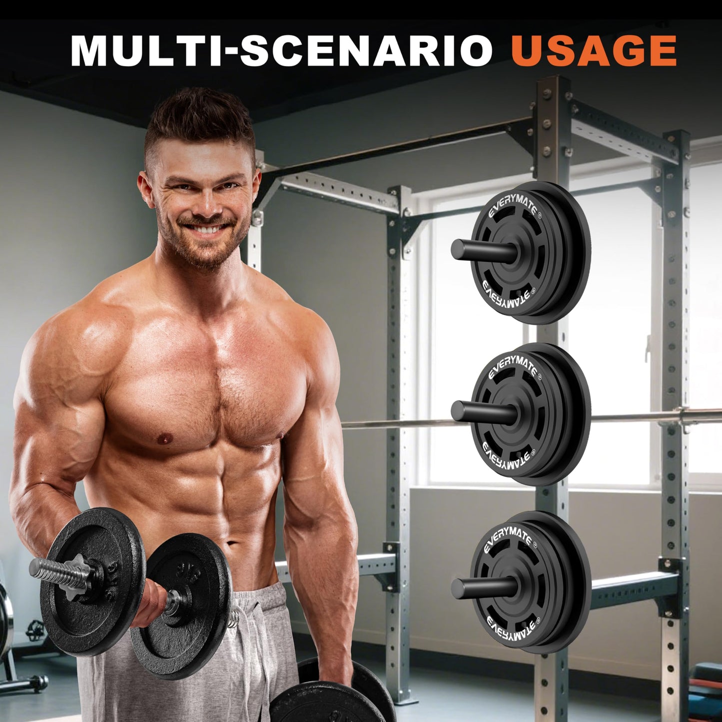 EVERYMATE Weight Plate Holder, Weight Plate Storage Rack, Fitness Squat Rack Attachments, For Power Rack 2x2-3x2,Fit 2" Weight Plates