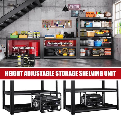**Regine Switzerland Heavy Duty Garage Shelving - Adjustable 5-Tier Metal Storage Unit | 3500 lbs Capacity, 72"x59"x20"**
