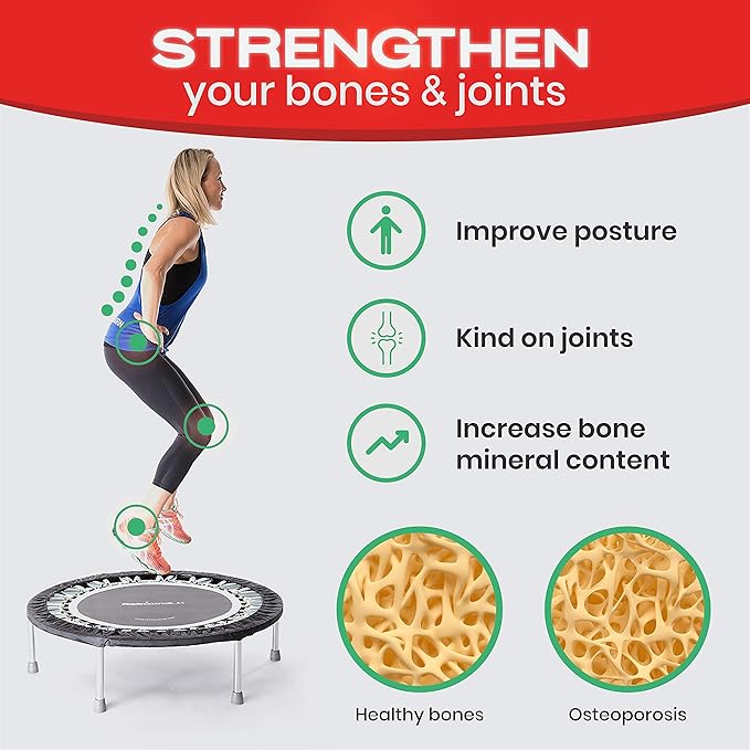 Maximus Pro Home Gym Rebounder Mini Trampoline 40'' + Handle Bar | Includes Workouts Online + DVD's | Adults Indoors | 150kg User Weight. Adult Exercise Trampoline | Already Assembled